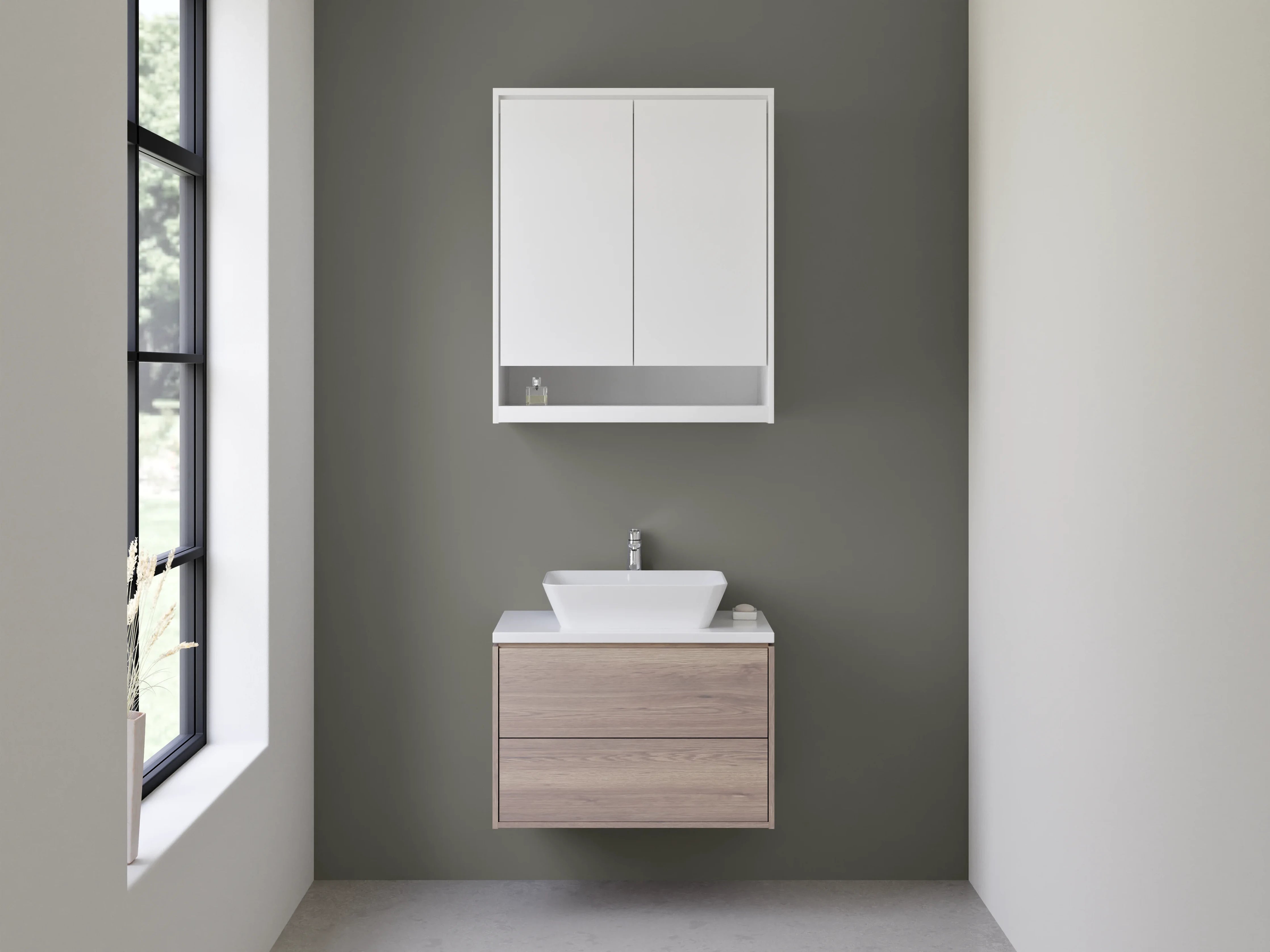 Waschbecken-Rückwand - Grauschimmer auf weißer Leinwand