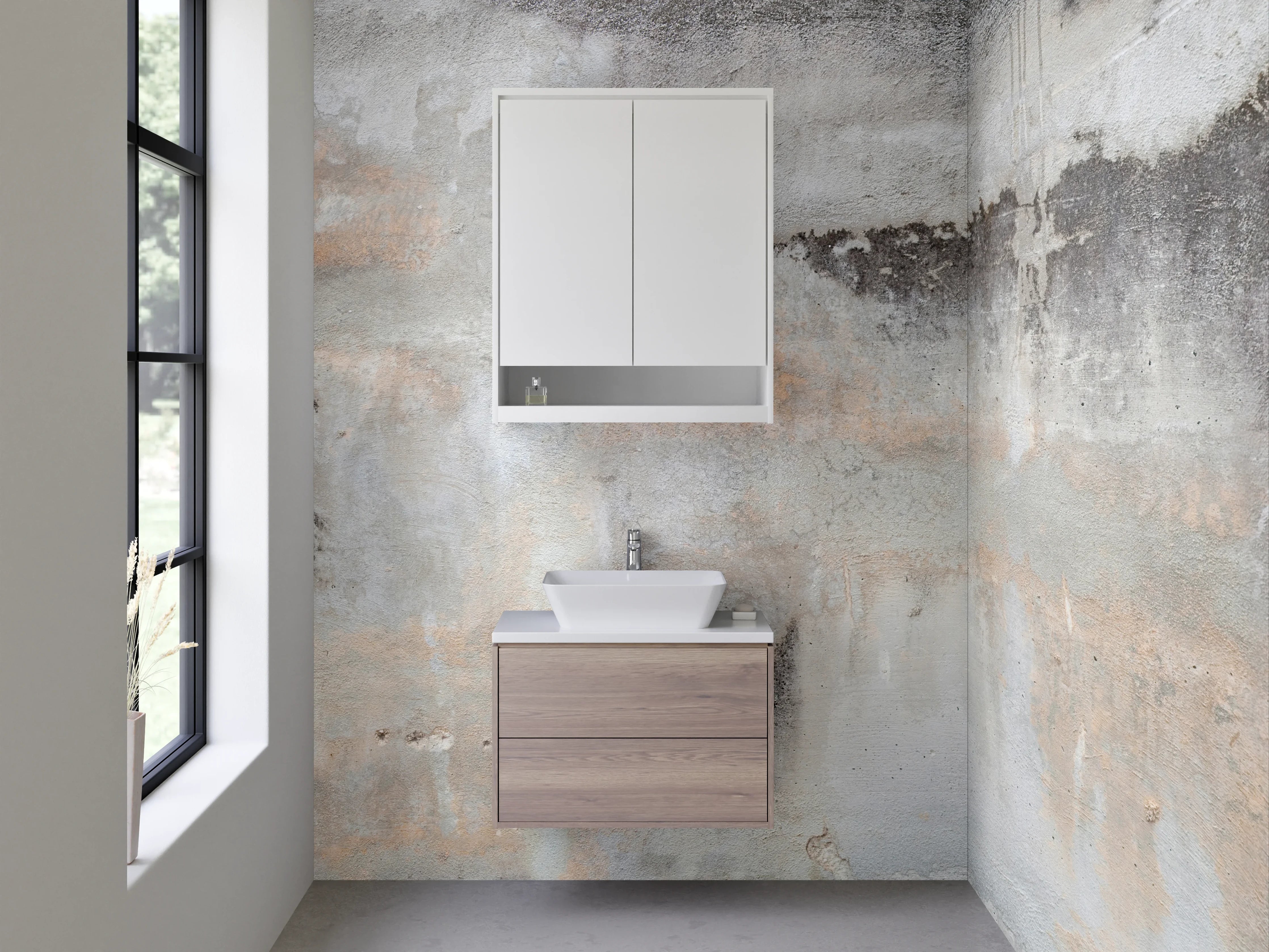 Waschbecken-Rückwand - Grauschimmer auf weißer Marmorfläche