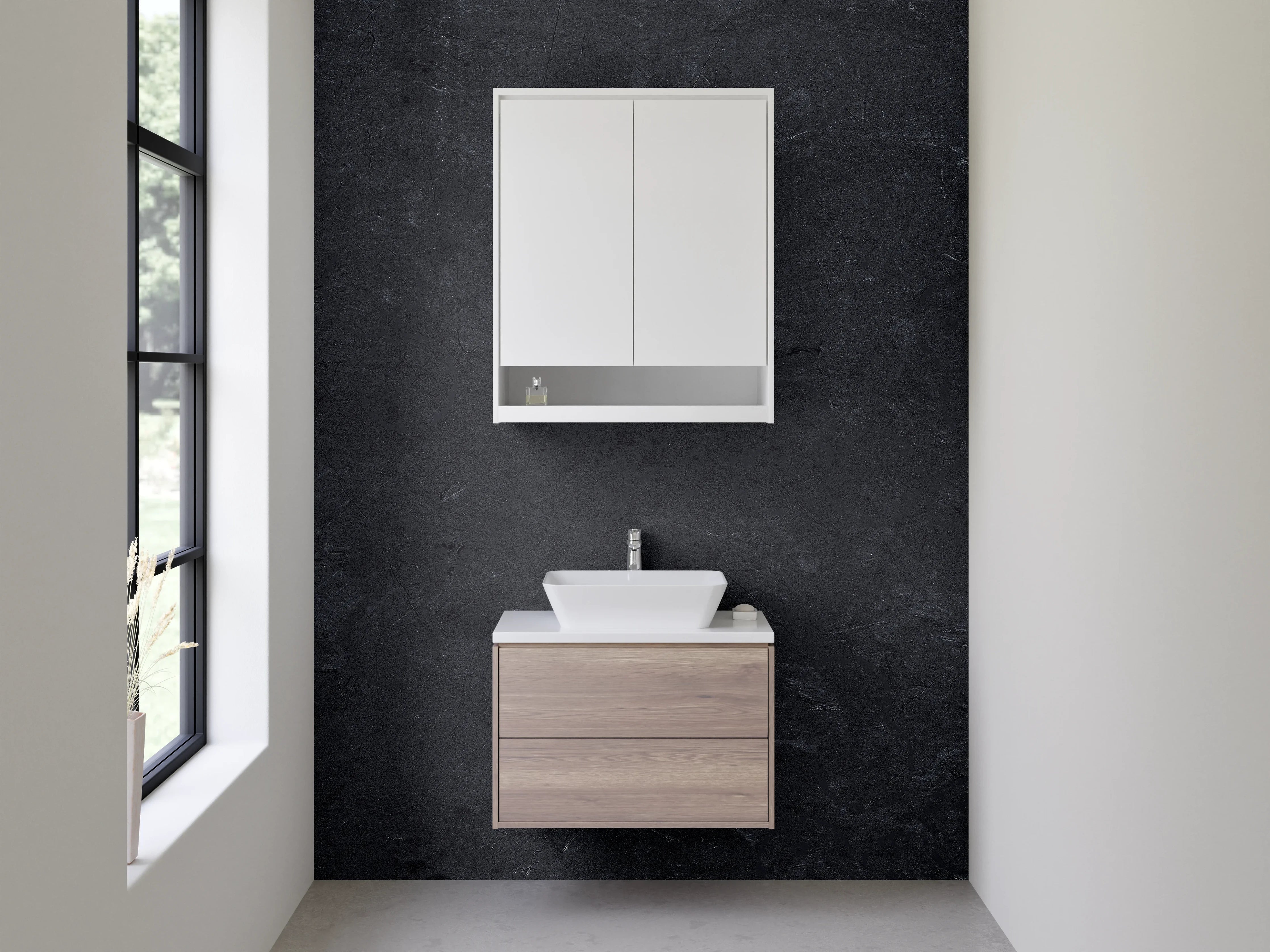 Waschbecken-Rückwand - Grauschimmer trifft Weißdesign