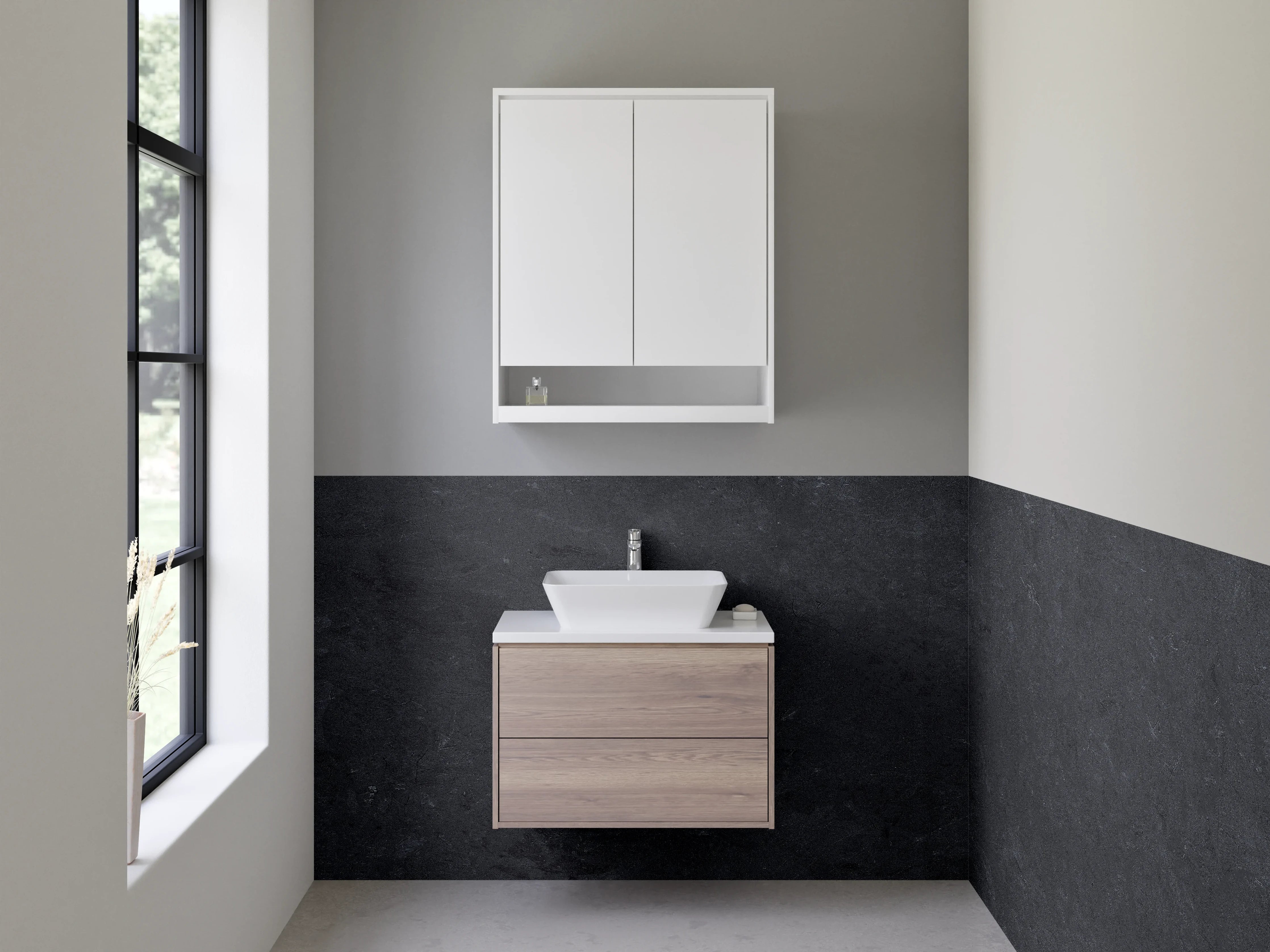 Waschbecken-Rückwand - Grauschimmer trifft Weißdesign