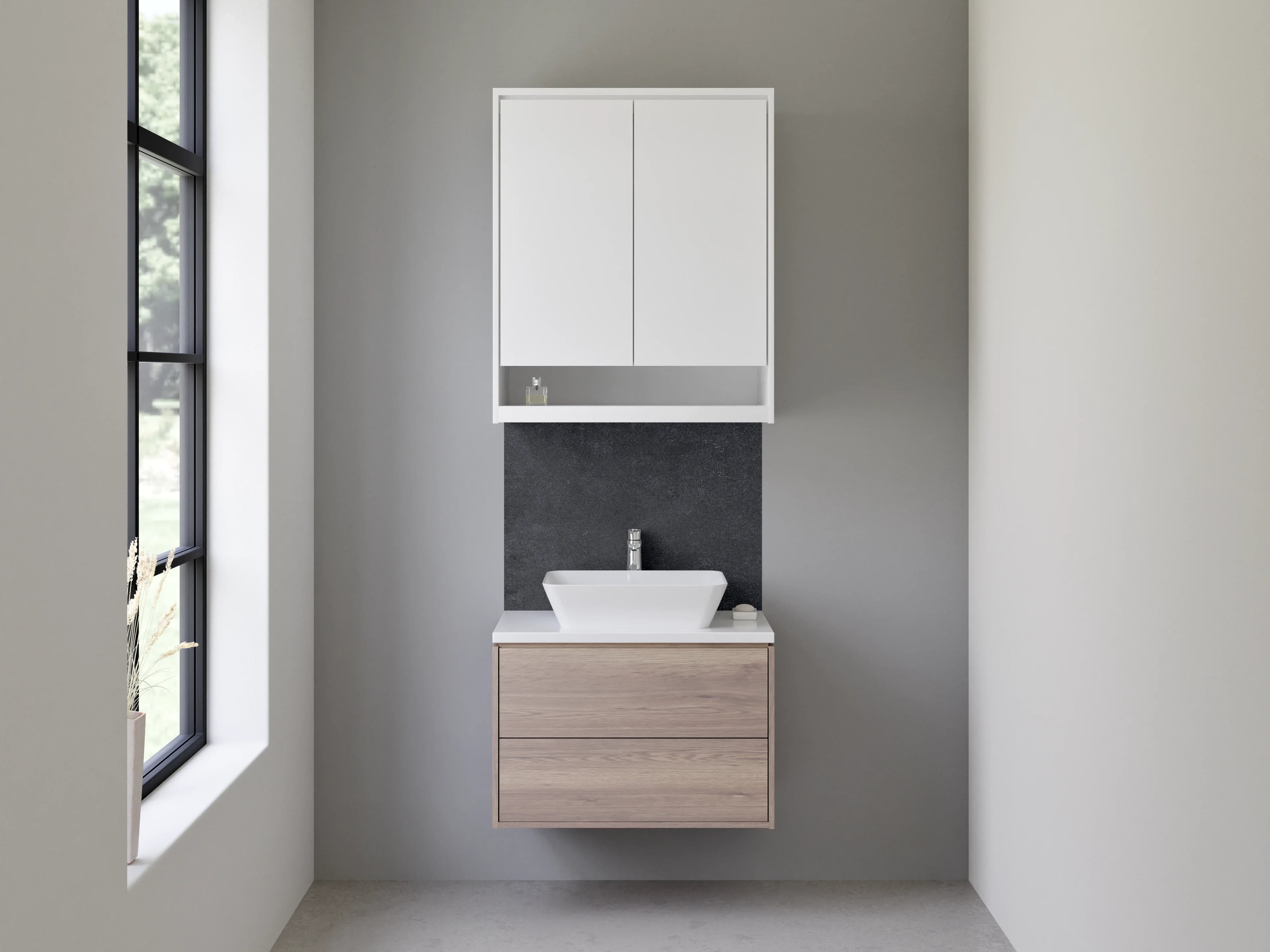 Waschbecken-Rückwand - Grauschimmer trifft Weißdesign