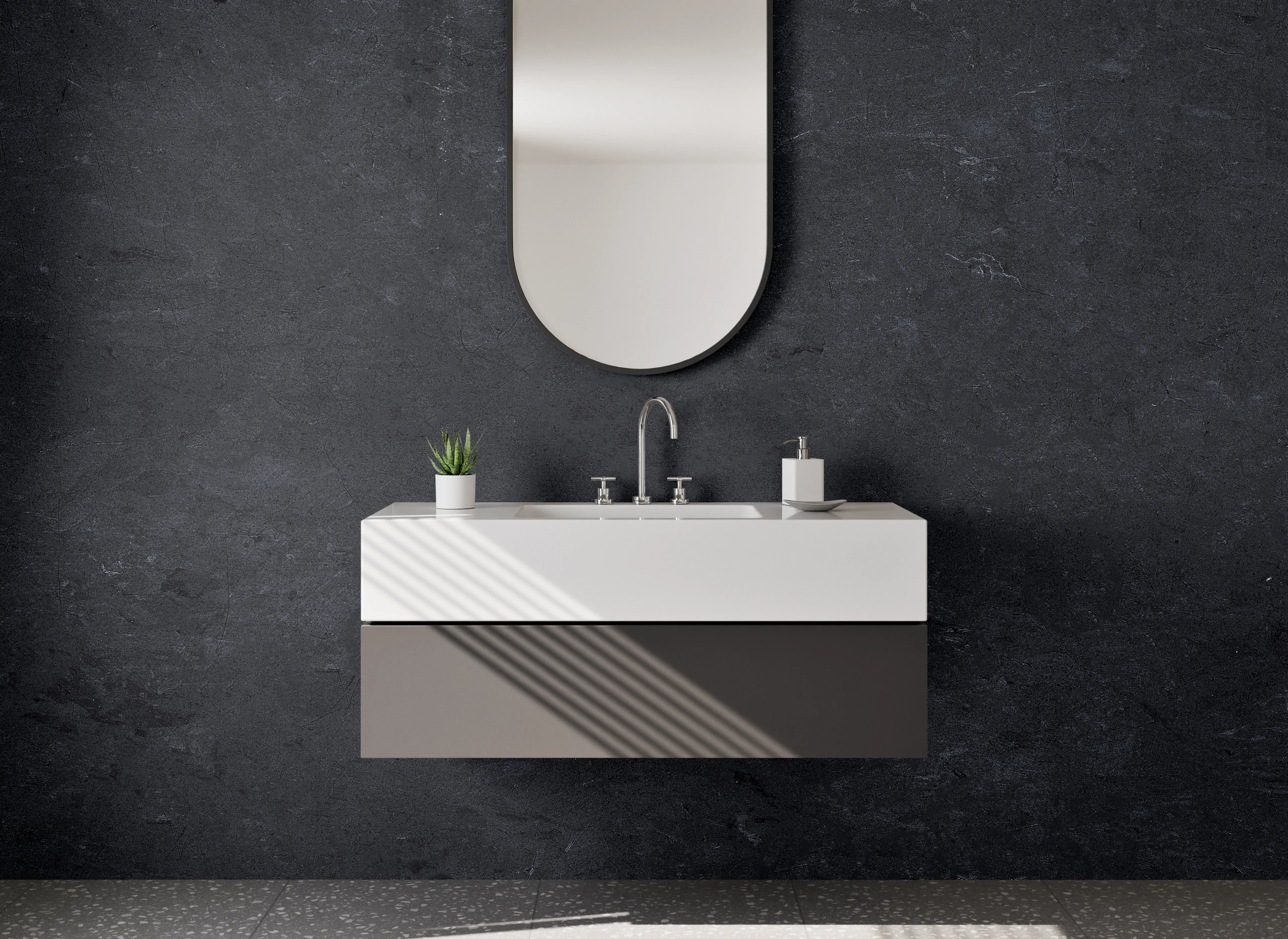 Waschbecken-Rückwand - Grauschimmer trifft Weißdesign