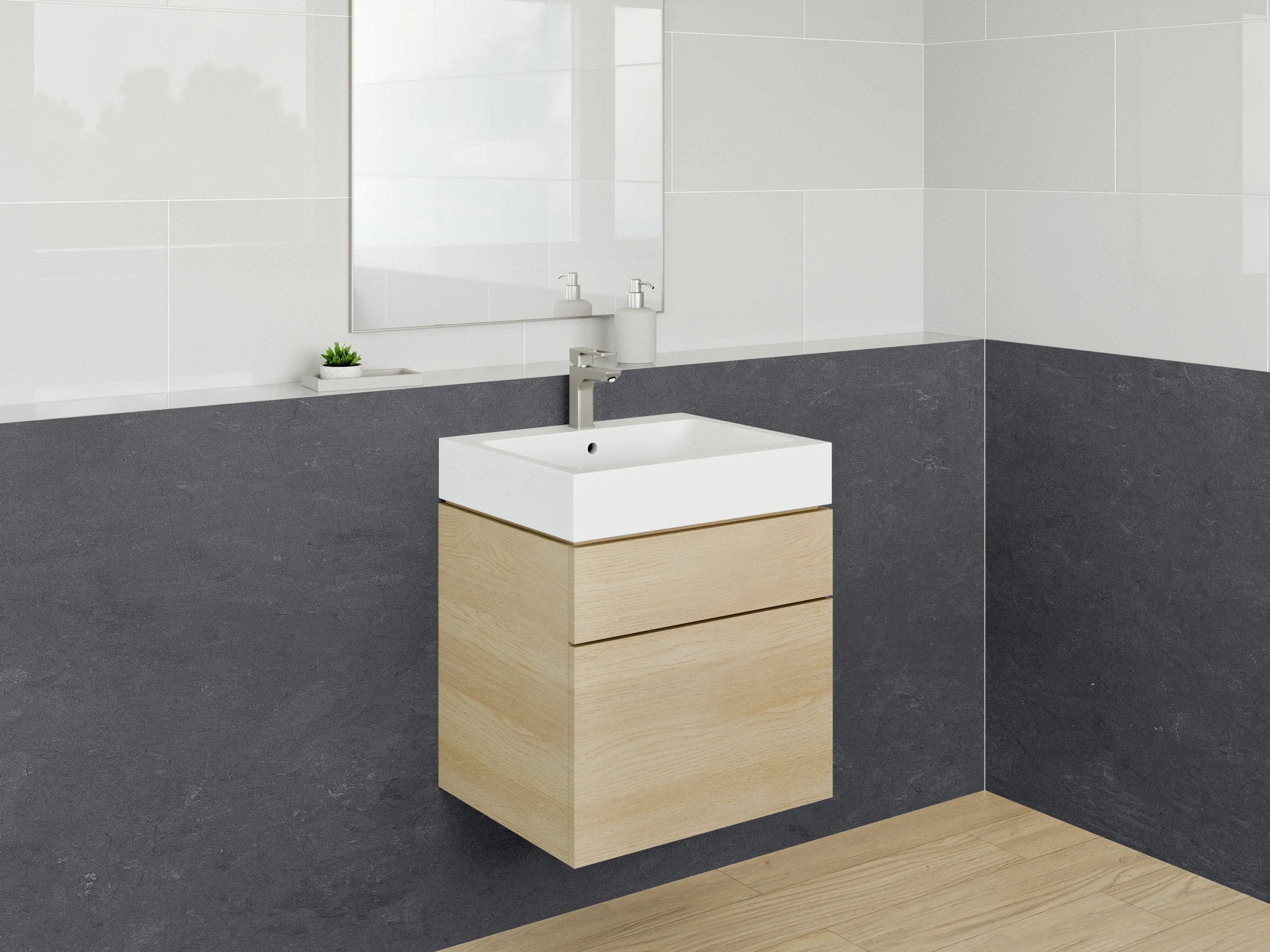 Waschbecken-Rückwand - Grauschimmer trifft Weißdesign