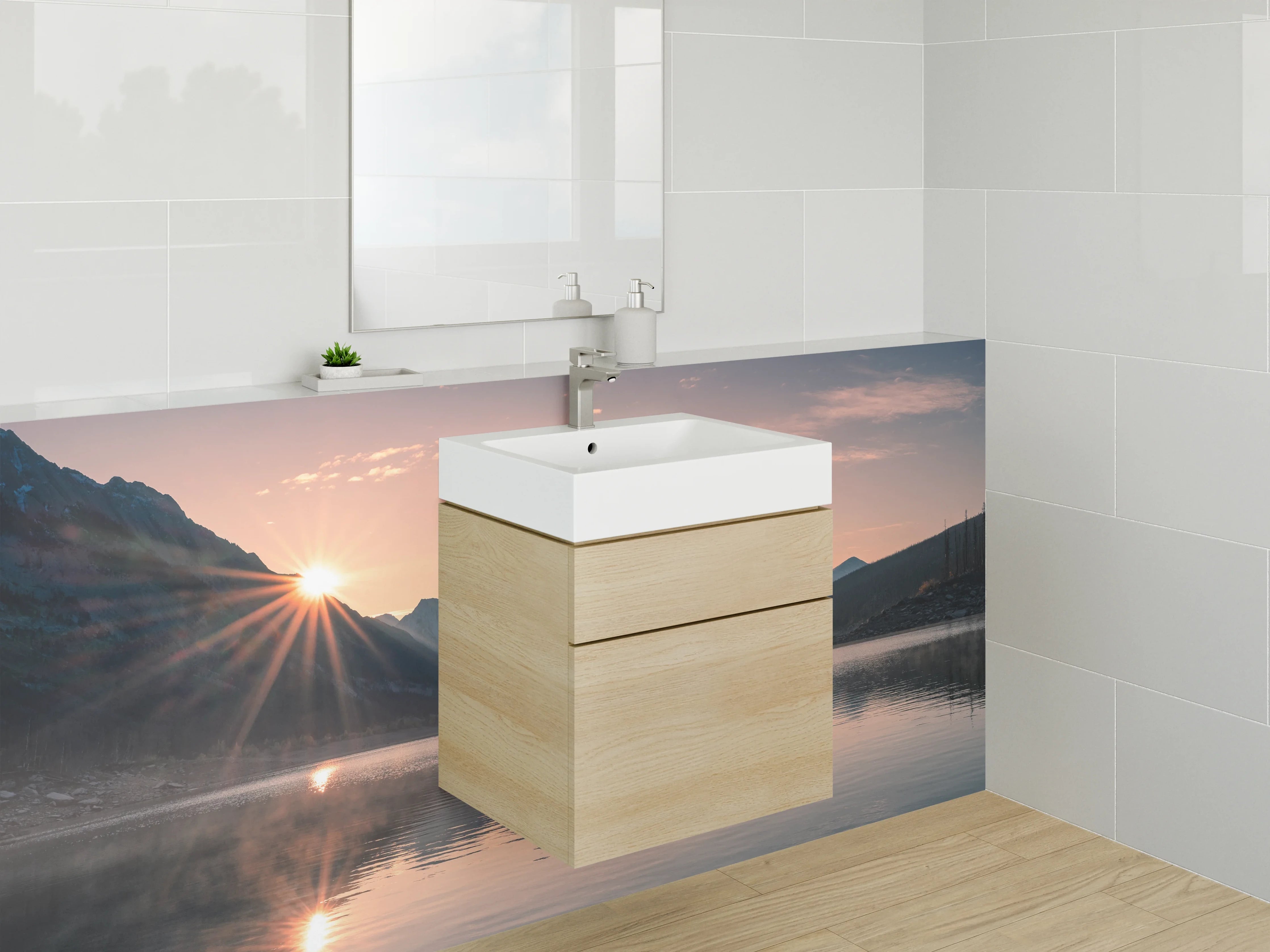 Waschbecken-Rückwand - Grauschimmer über stiller Seeweiße