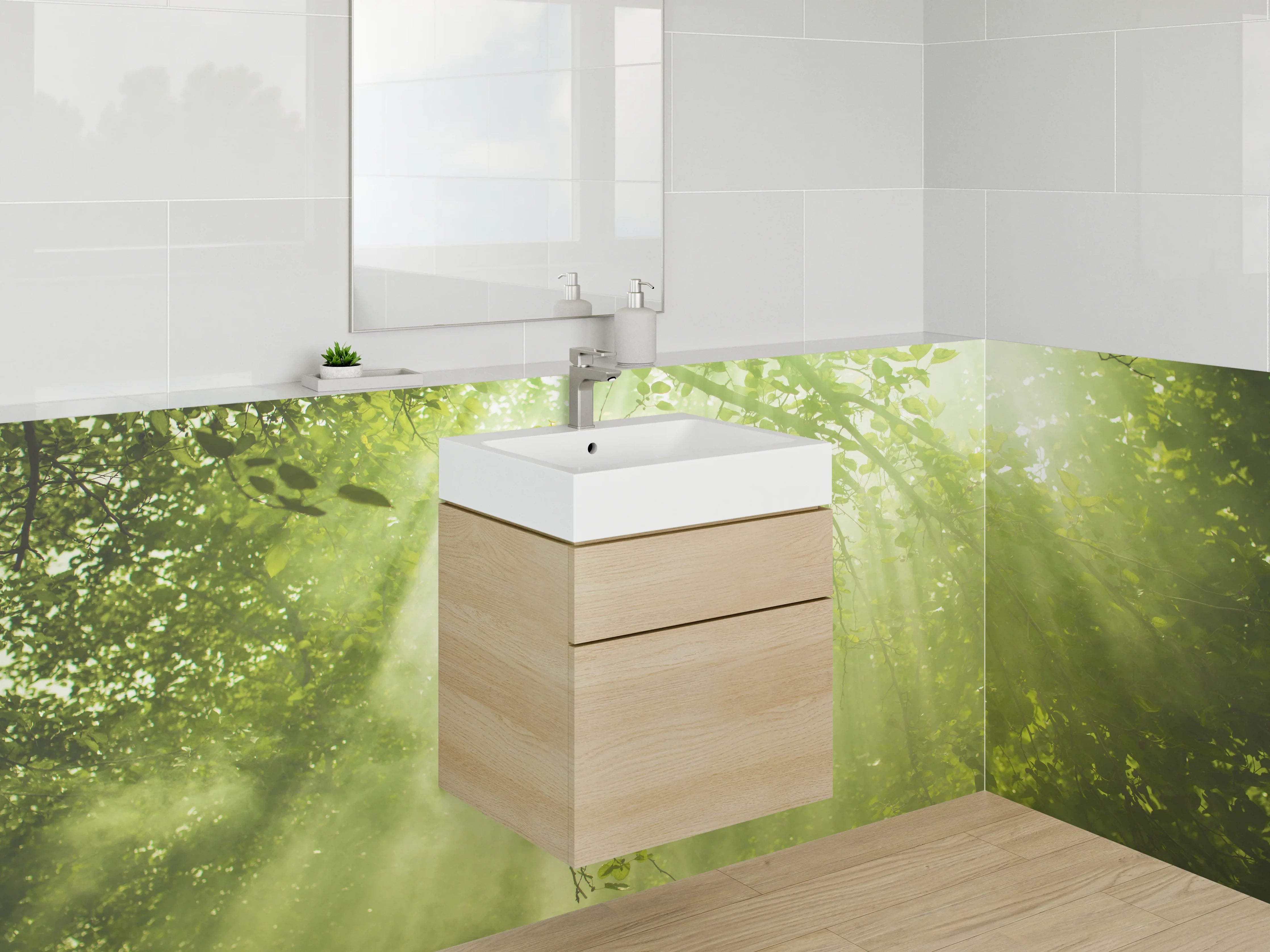Waschbecken-Rückwand - Grauschimmer zwischen weißen Blättern