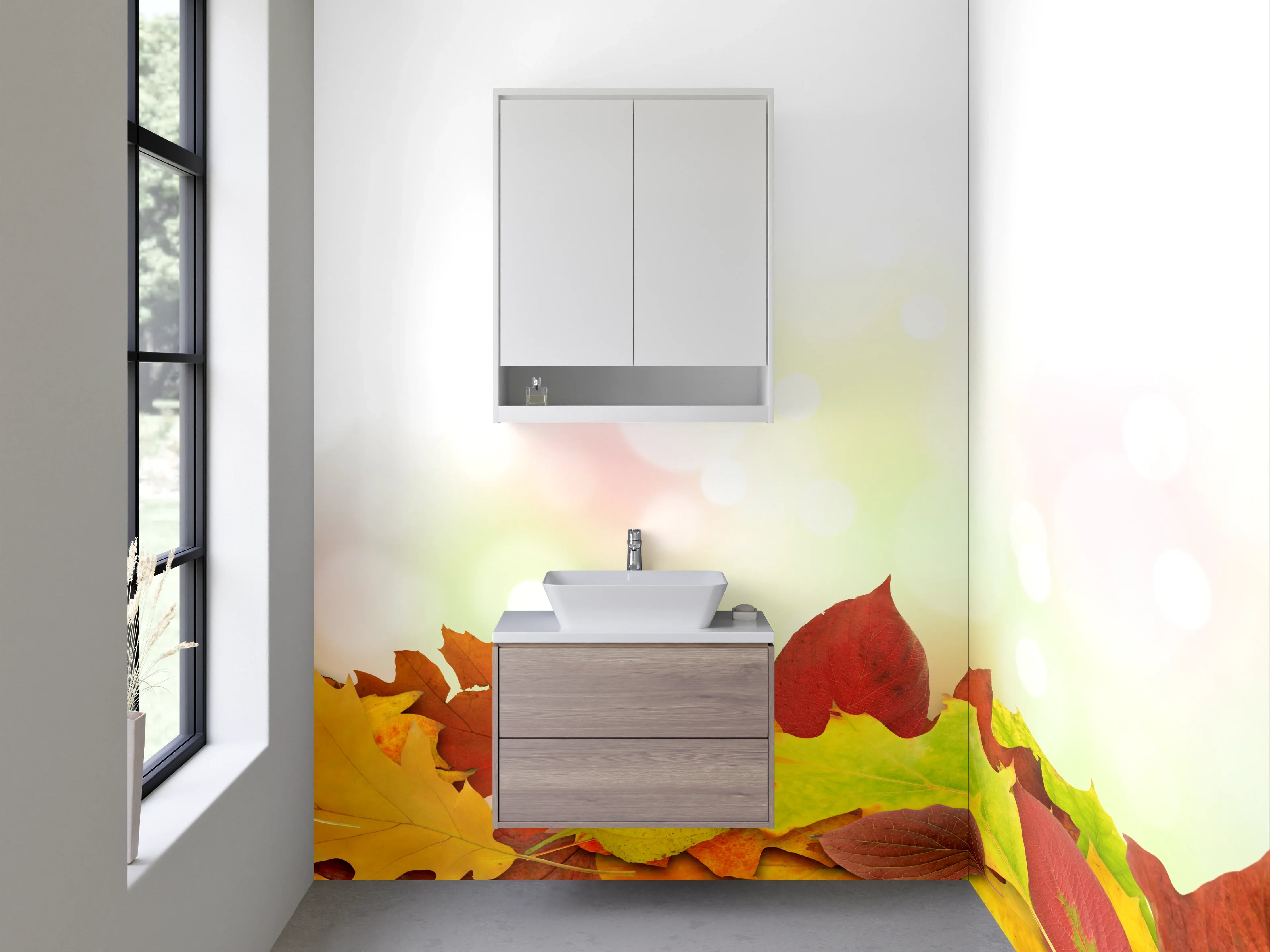 Waschbecken-Rückwand - Grauschimmernde Blätterpracht im Herbst