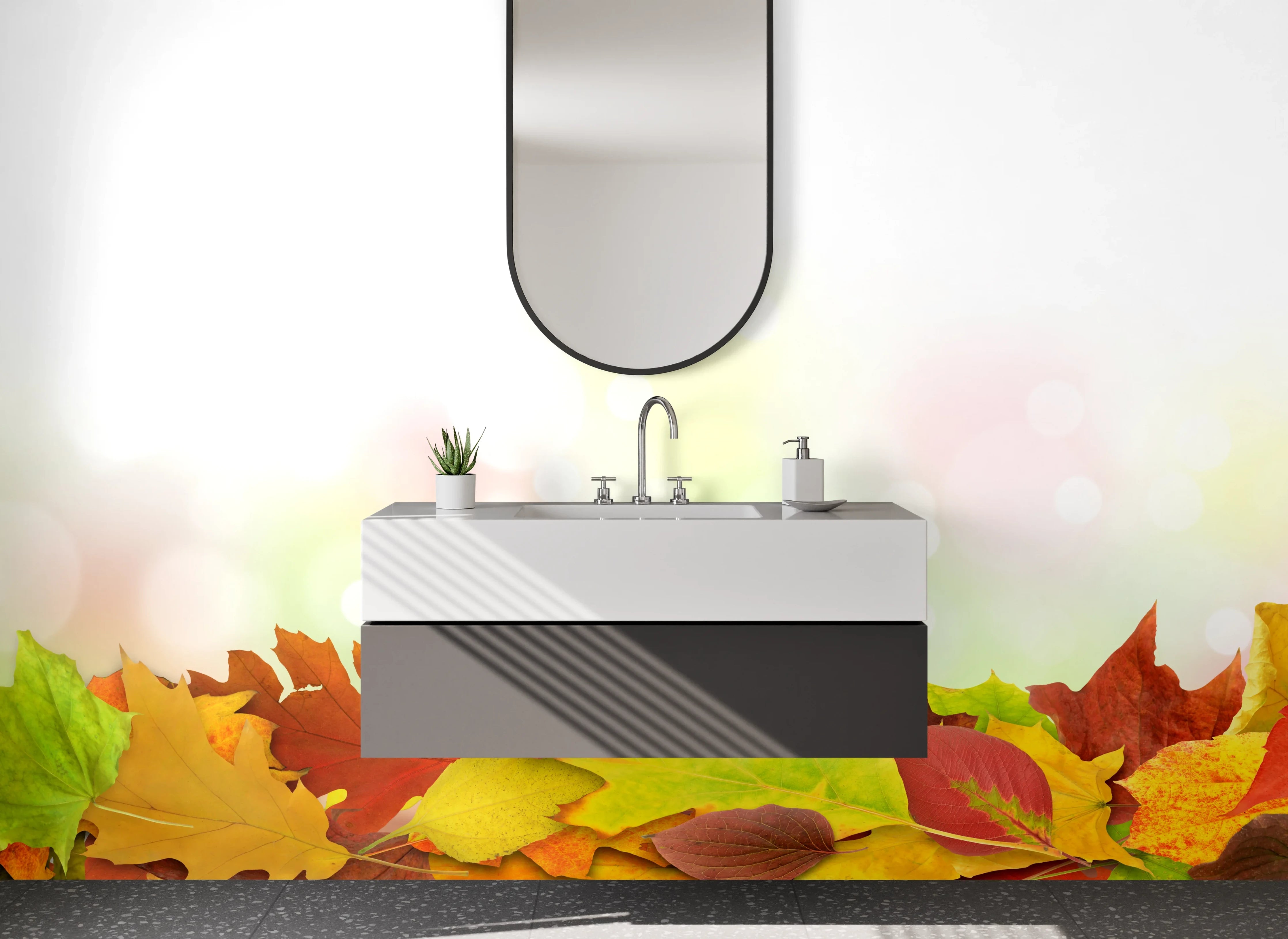 Waschbecken-Rückwand - Grauschimmernde Blätterpracht im Herbst