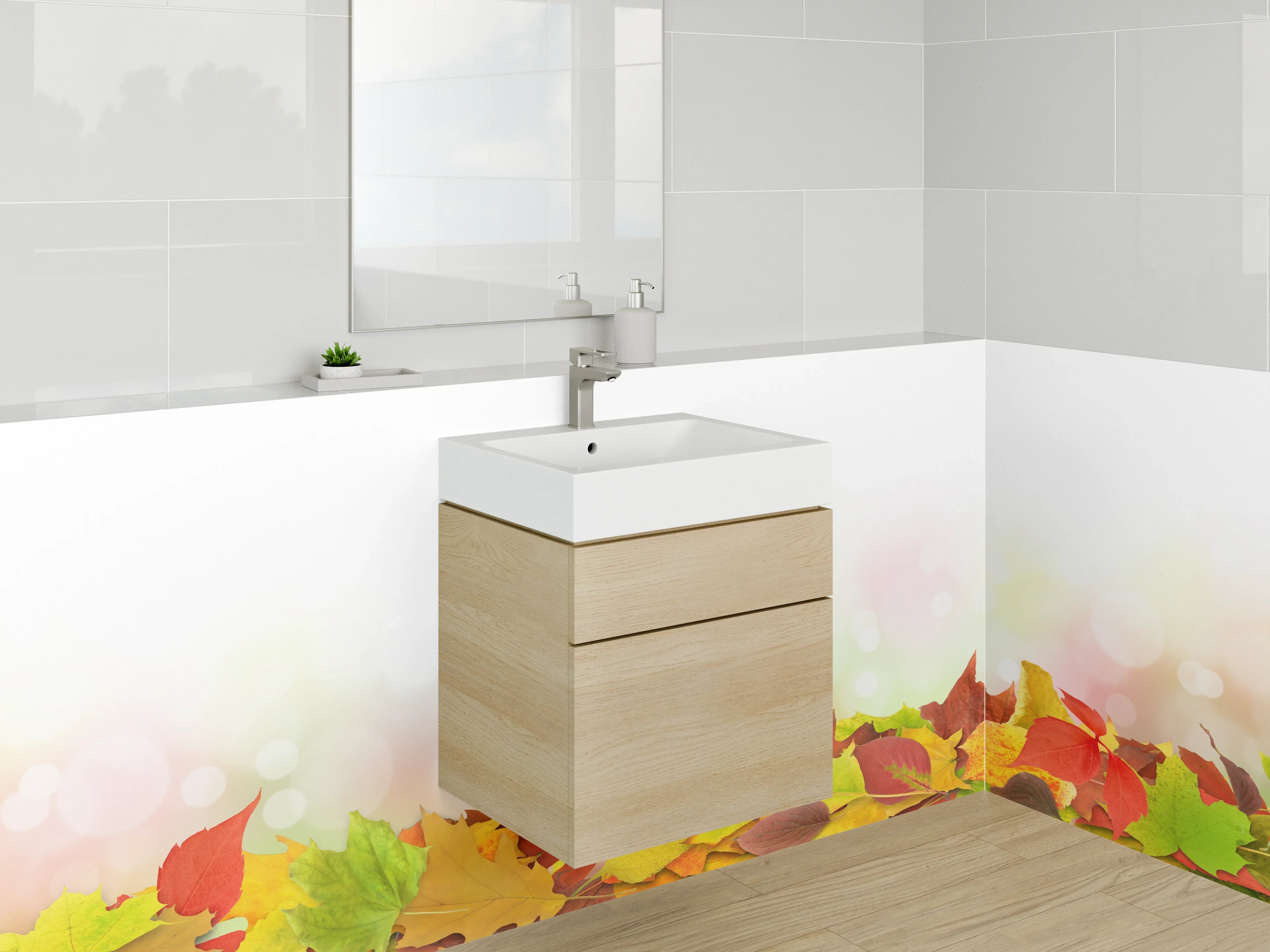 Waschbecken-Rückwand - Grauschimmernde Blätterpracht im Herbst