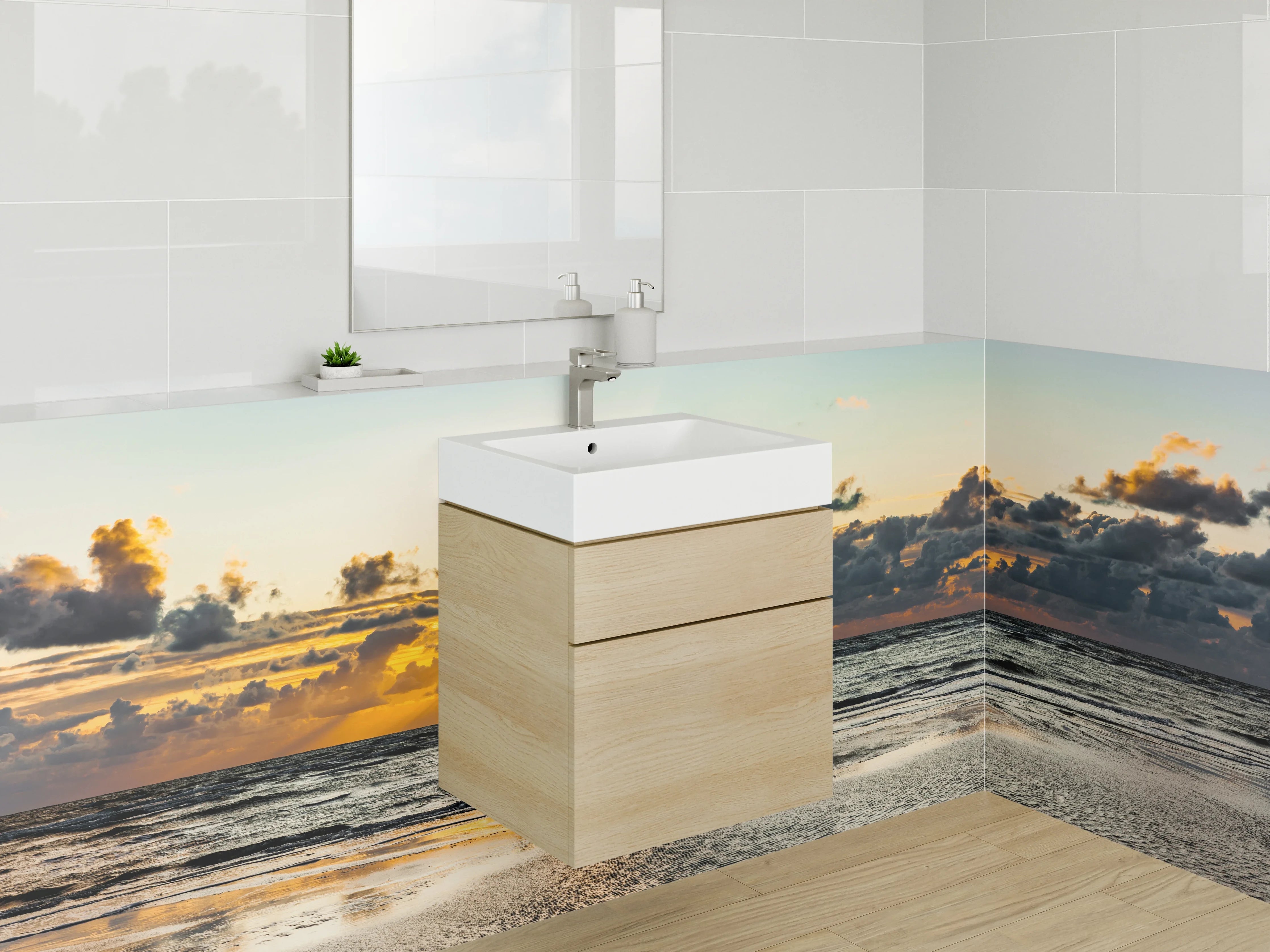 Waschbecken-Rückwand - Grauschimmernde Stille am Küstenabend