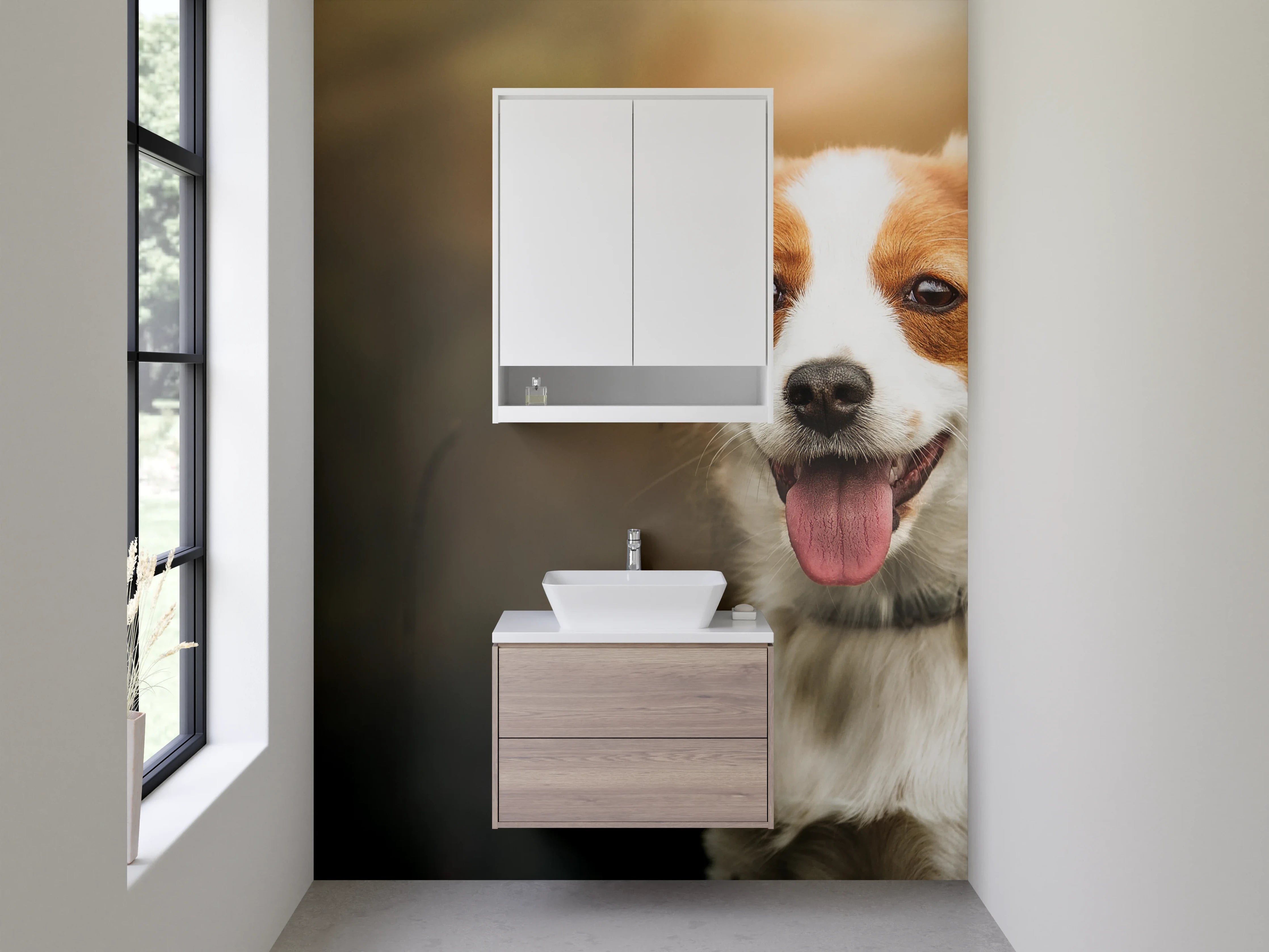 Waschbecken-Rückwand - Grauschimmernder Hund im Lichtspiel
