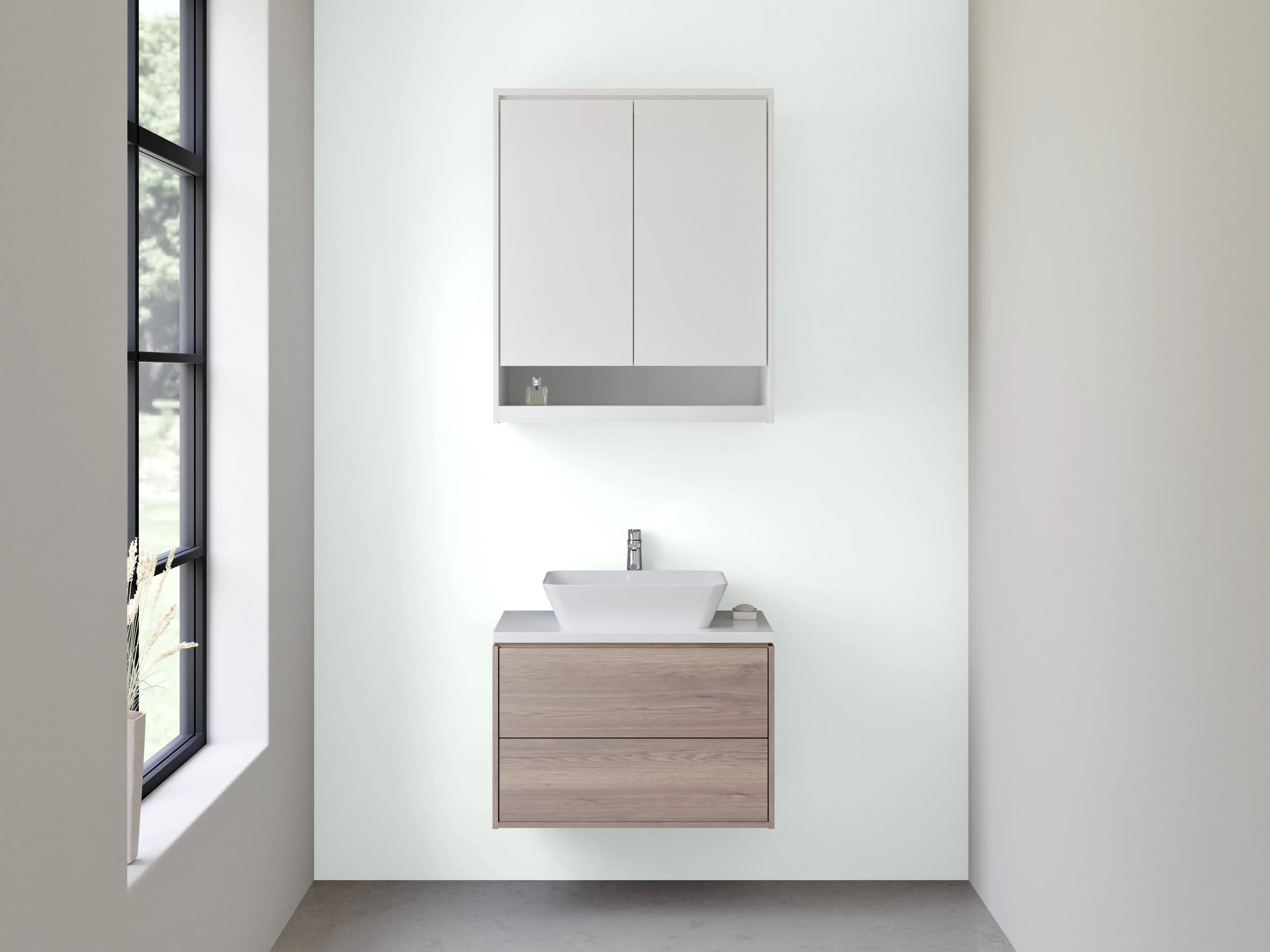 Waschbecken-Rückwand - Grauschimmerndes Alpinweiß