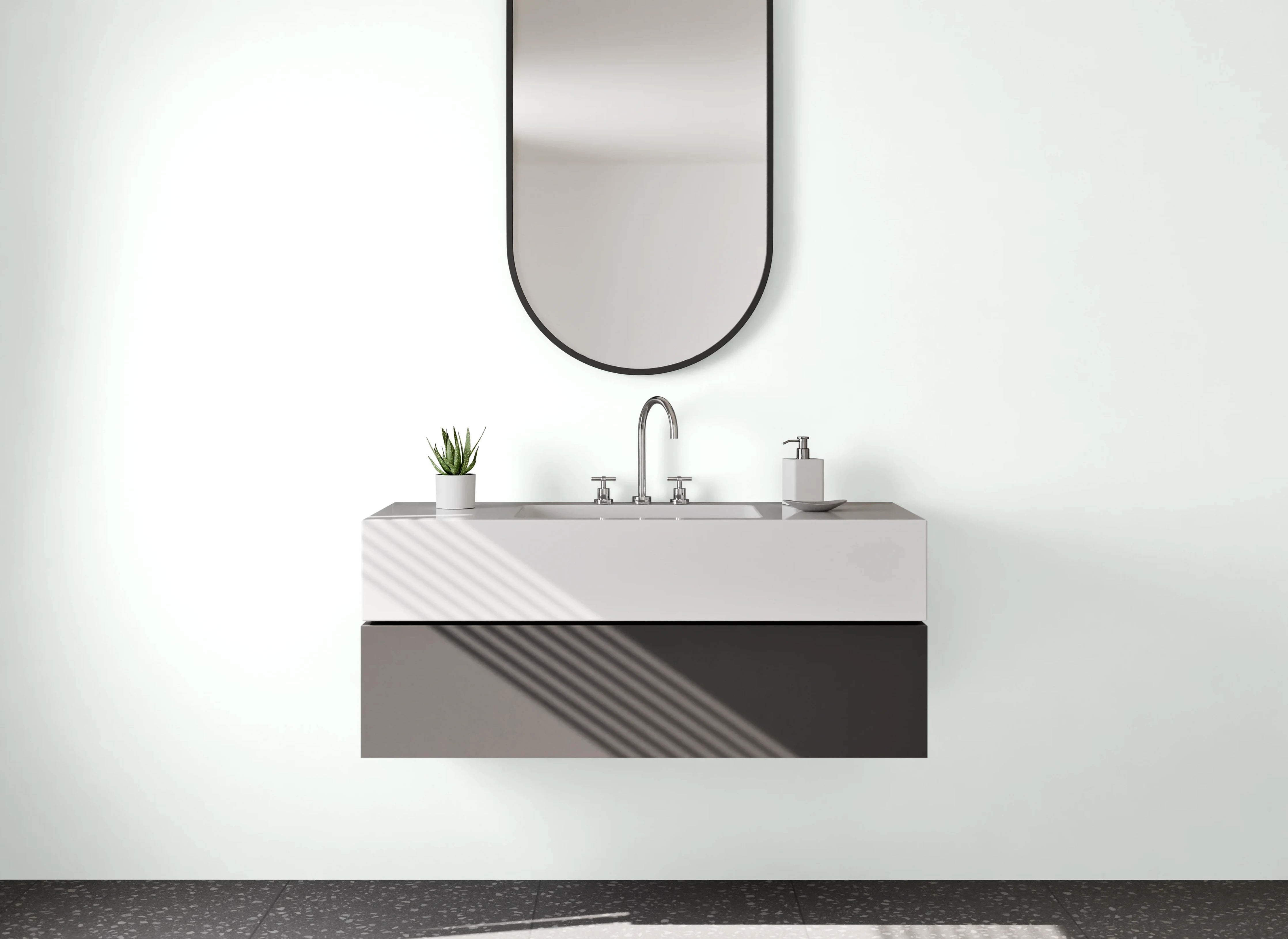 Waschbecken-Rückwand - Grauschimmerndes Alpinweiß