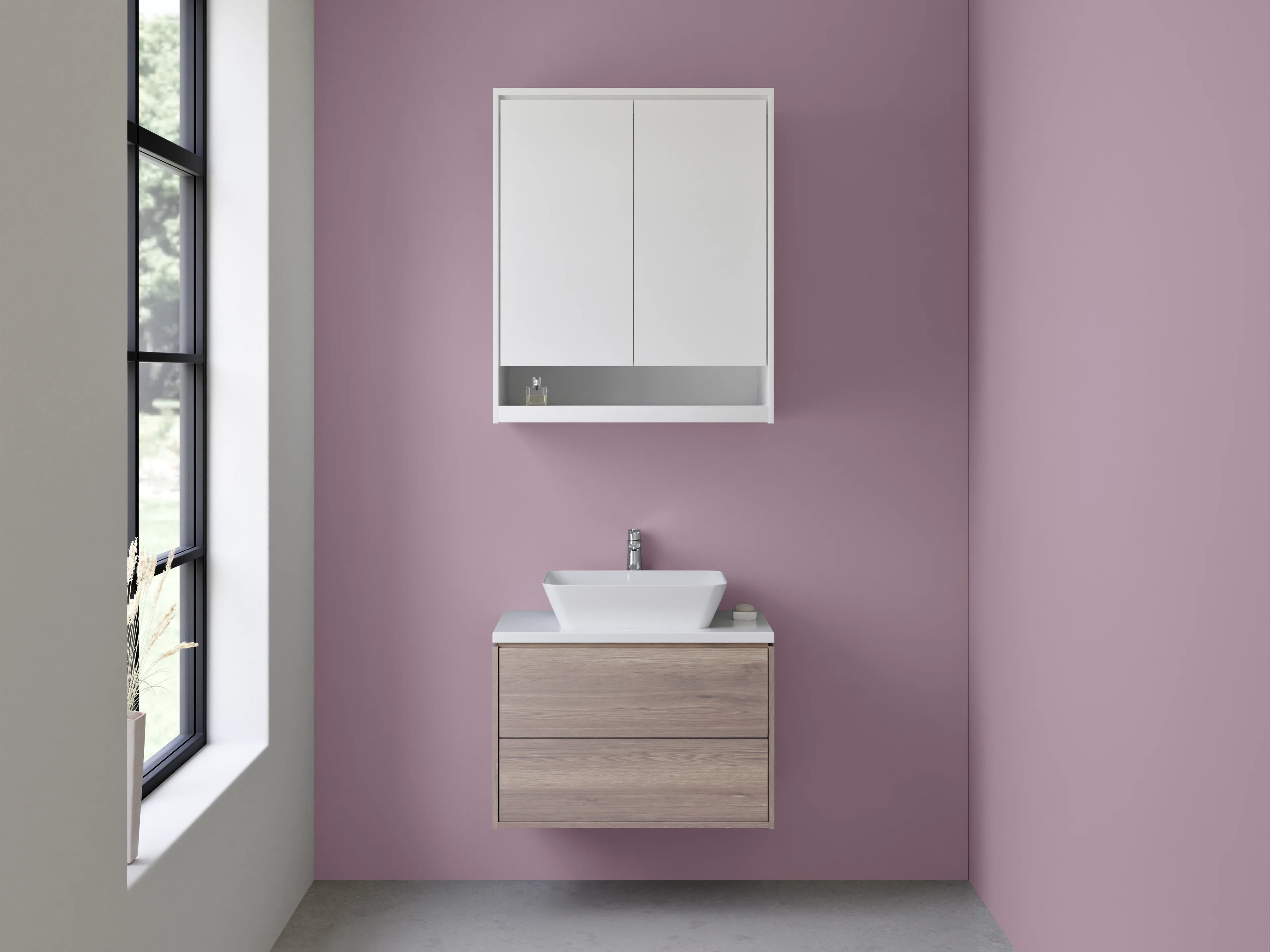 Waschbecken-Rückwand - Grauschimmerndes Nebelweiß-Violett