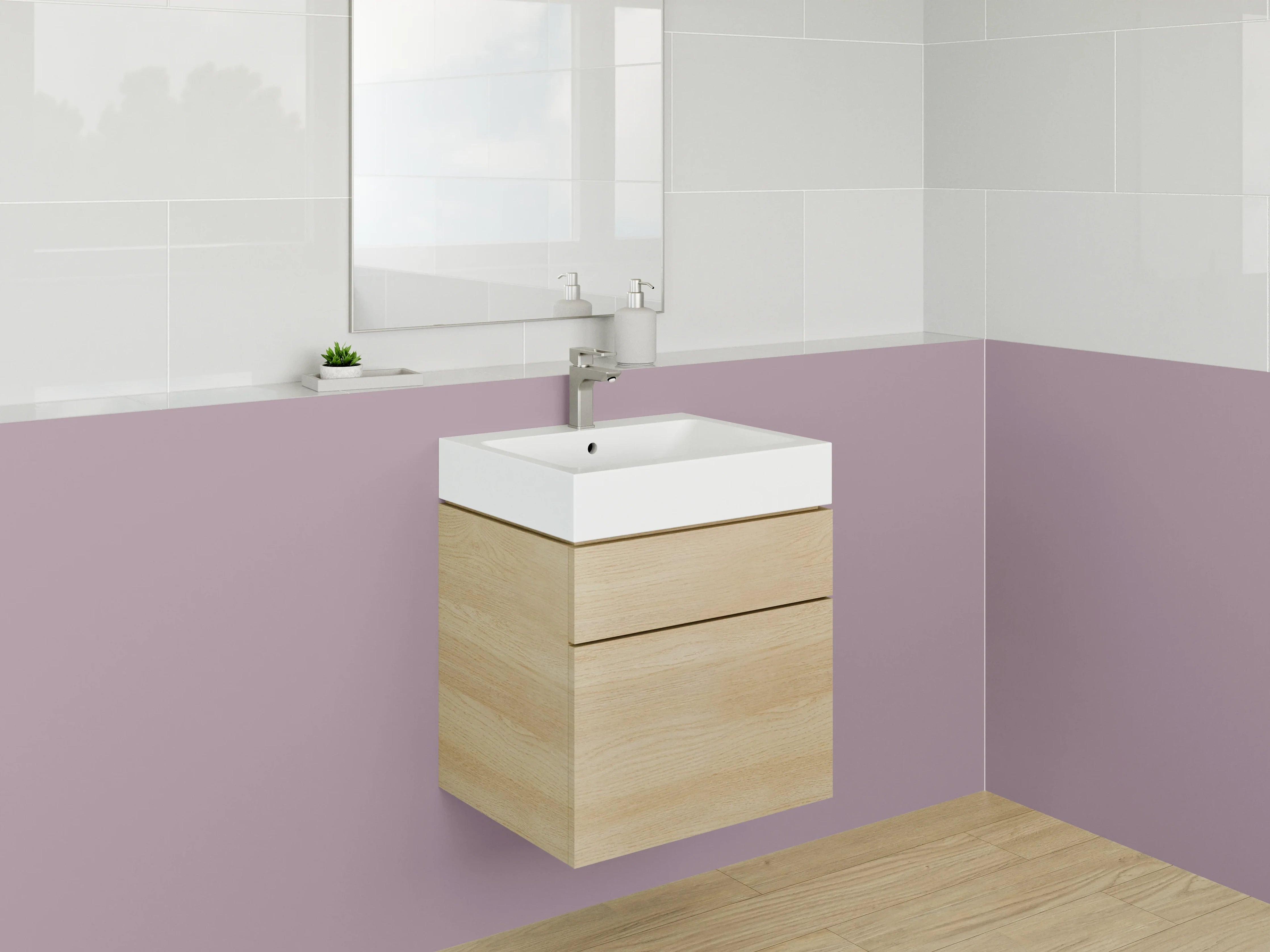 Waschbecken-Rückwand - Grauschimmerndes Nebelweiß-Violett