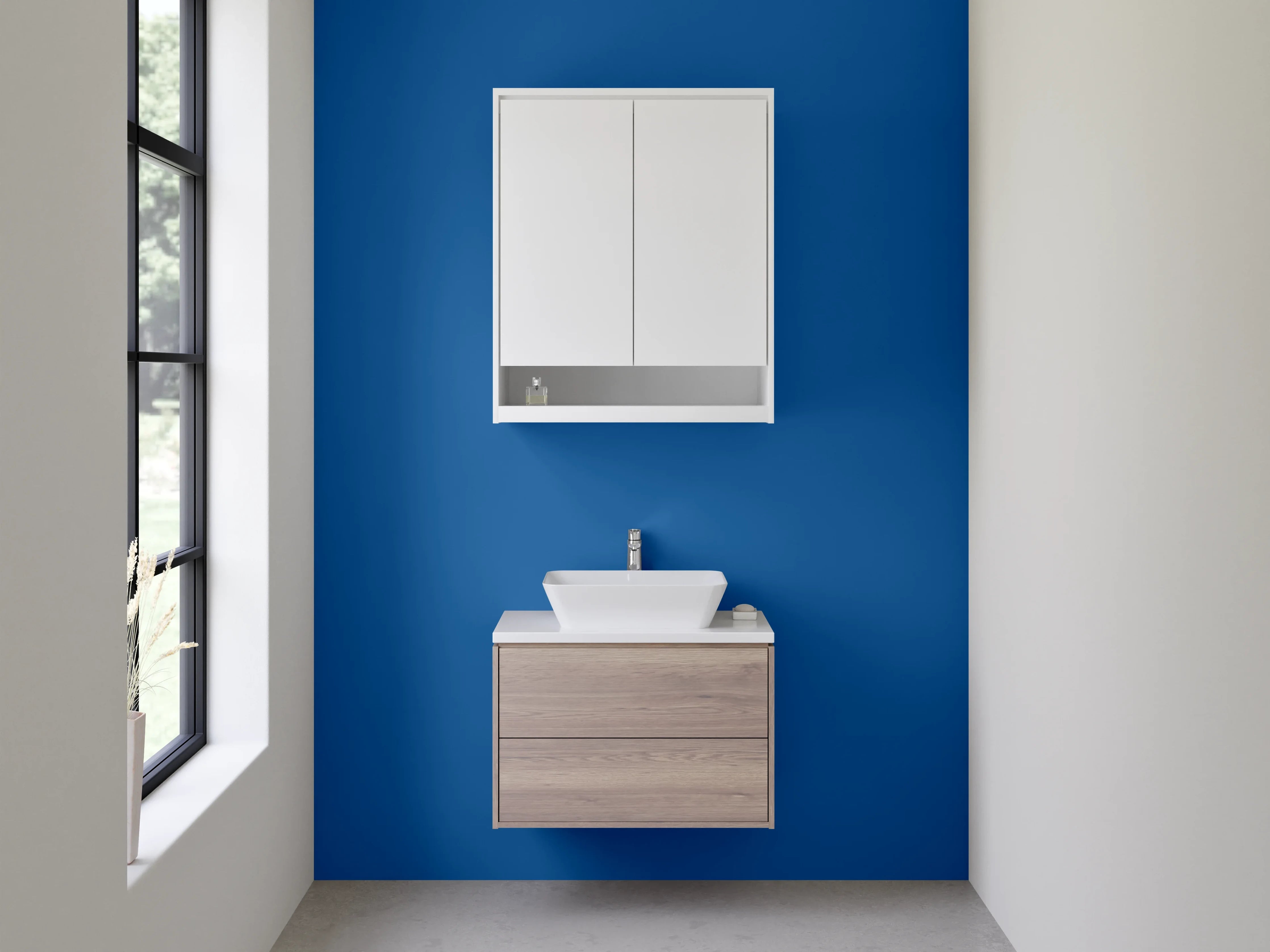 Waschbecken-Rückwand - Grauschleier auf Weißblau