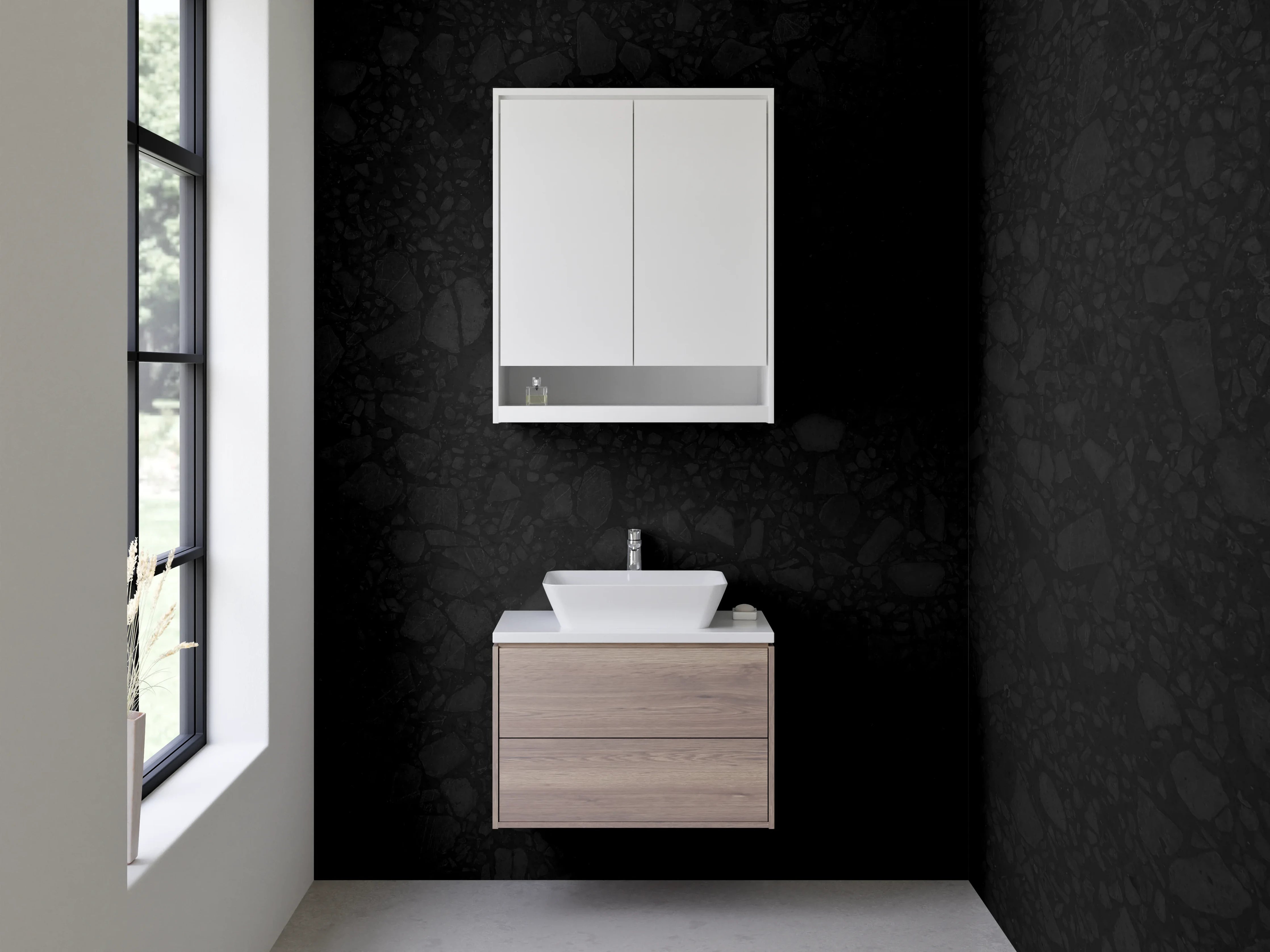 Waschbecken-Rückwand - Grauweiße Marmor-Textur