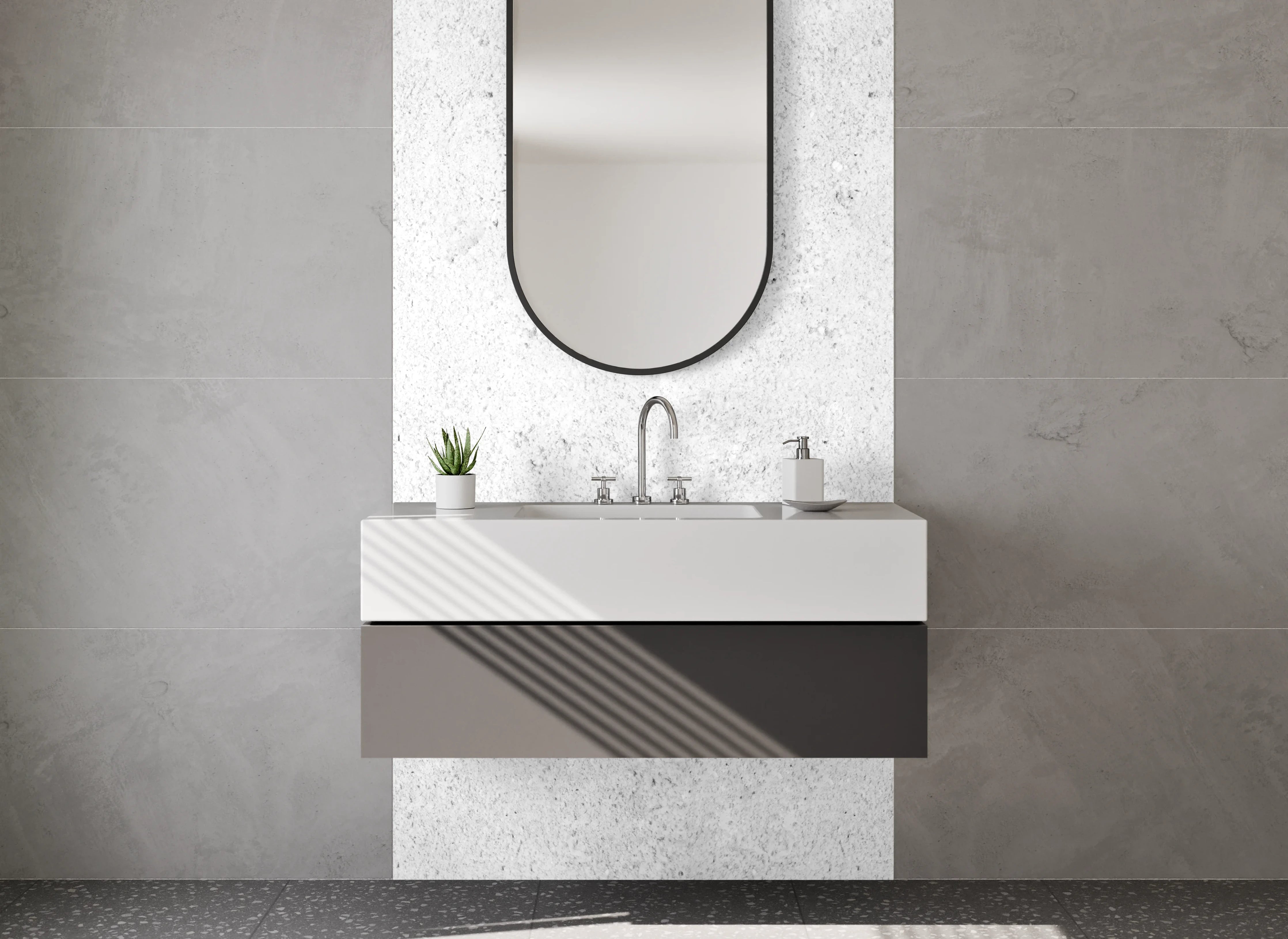 Waschbecken-Rückwand - Grauweißer Beton-Look mit Struktur
