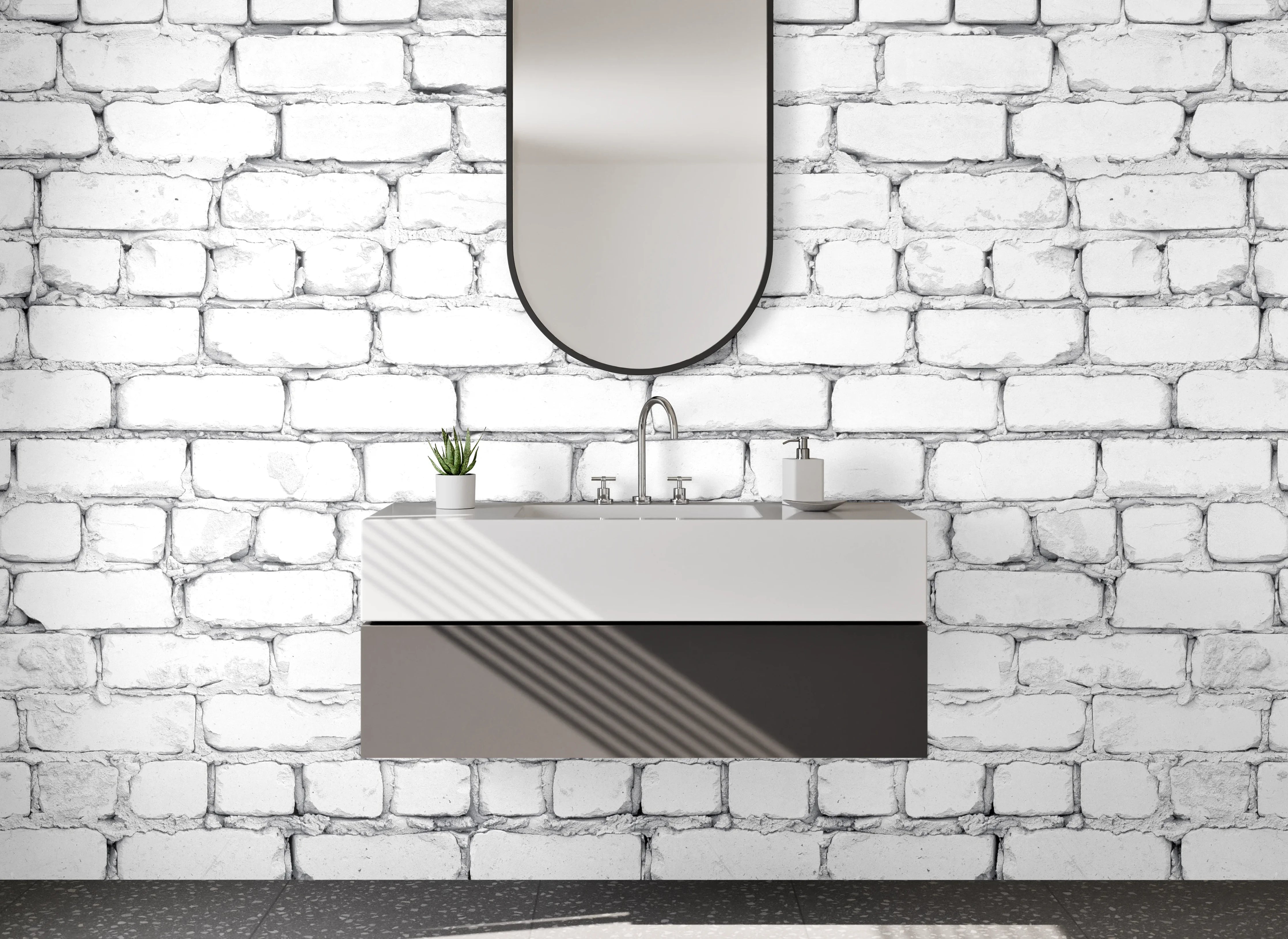 Waschbecken-Rückwand - Grauweißer Klinker-Look Wanddekor