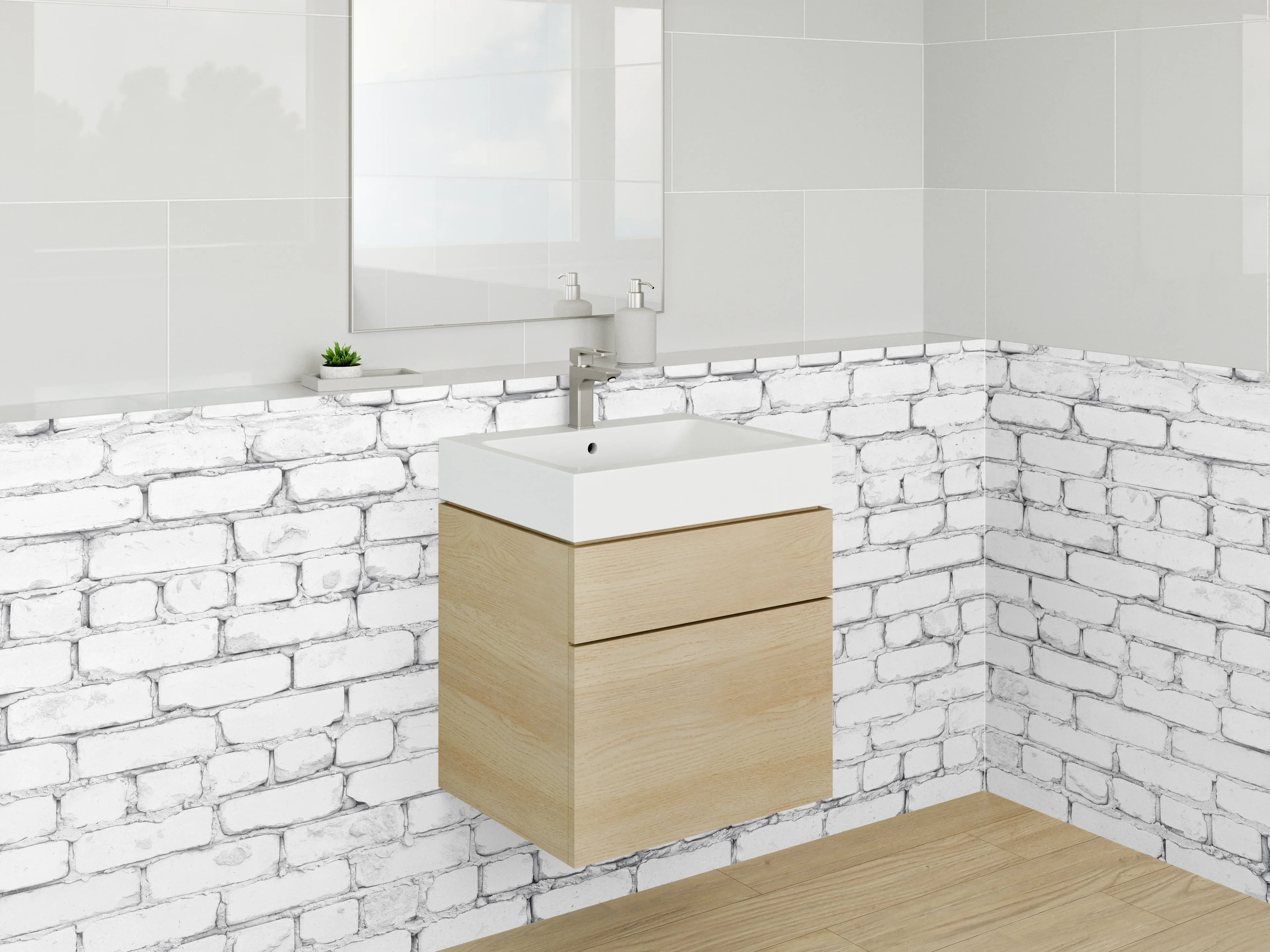 Waschbecken-Rückwand - Grauweißer Klinker-Look Wanddekor