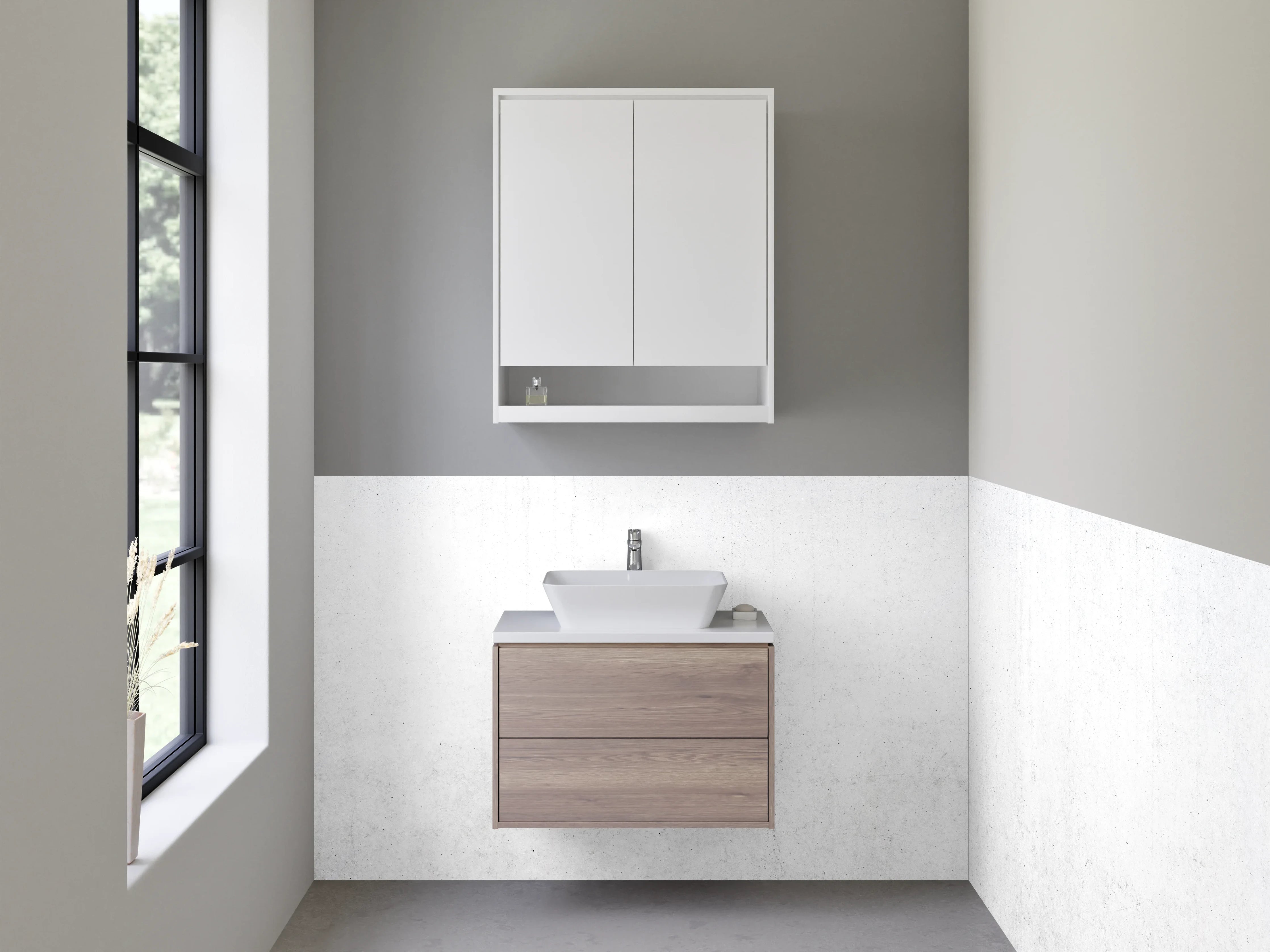 Waschbecken-Rückwand - Grauweißer Minimalismus in Betonoptik