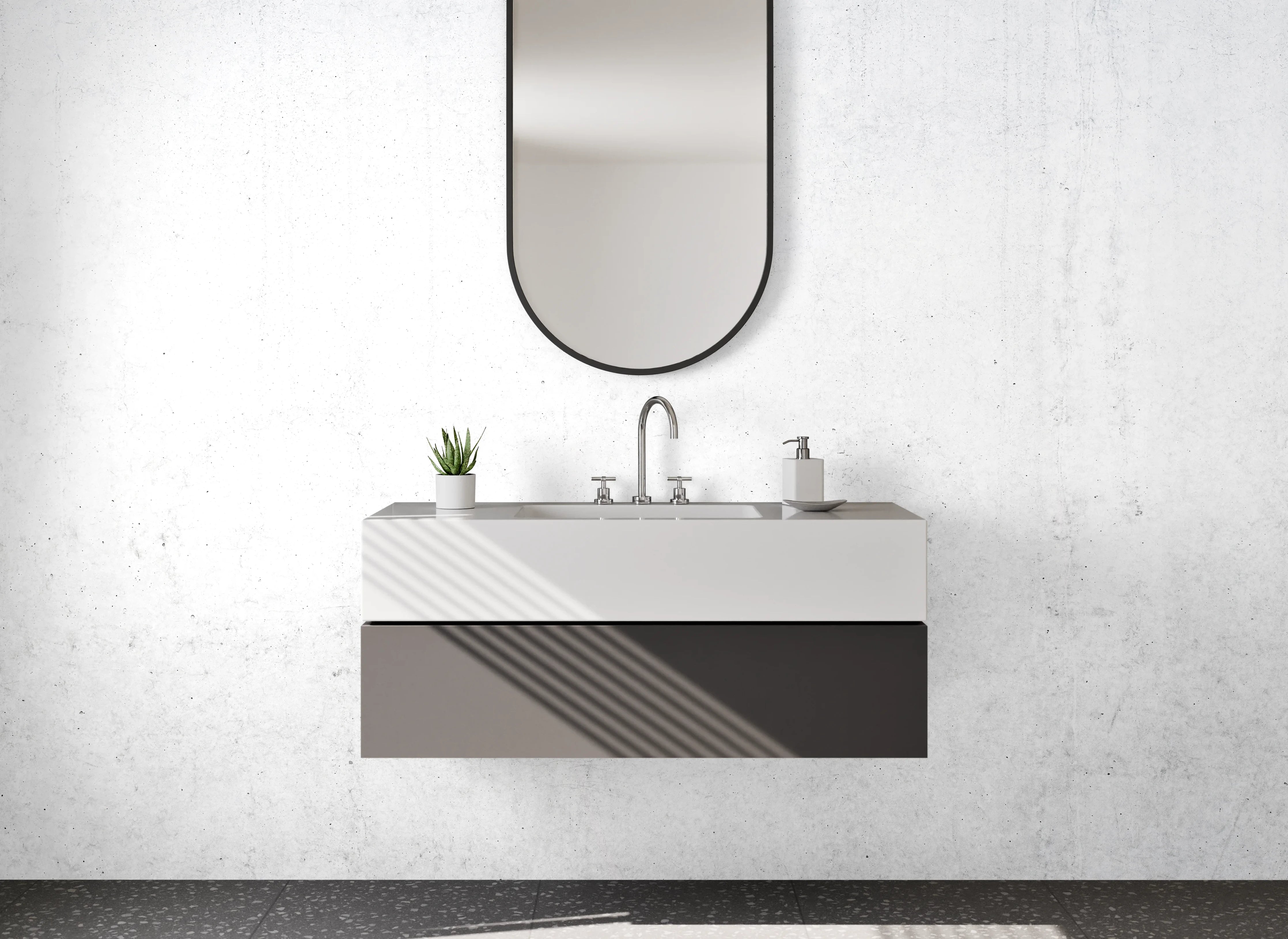 Waschbecken-Rückwand - Grauweißer Minimalismus in Betonoptik