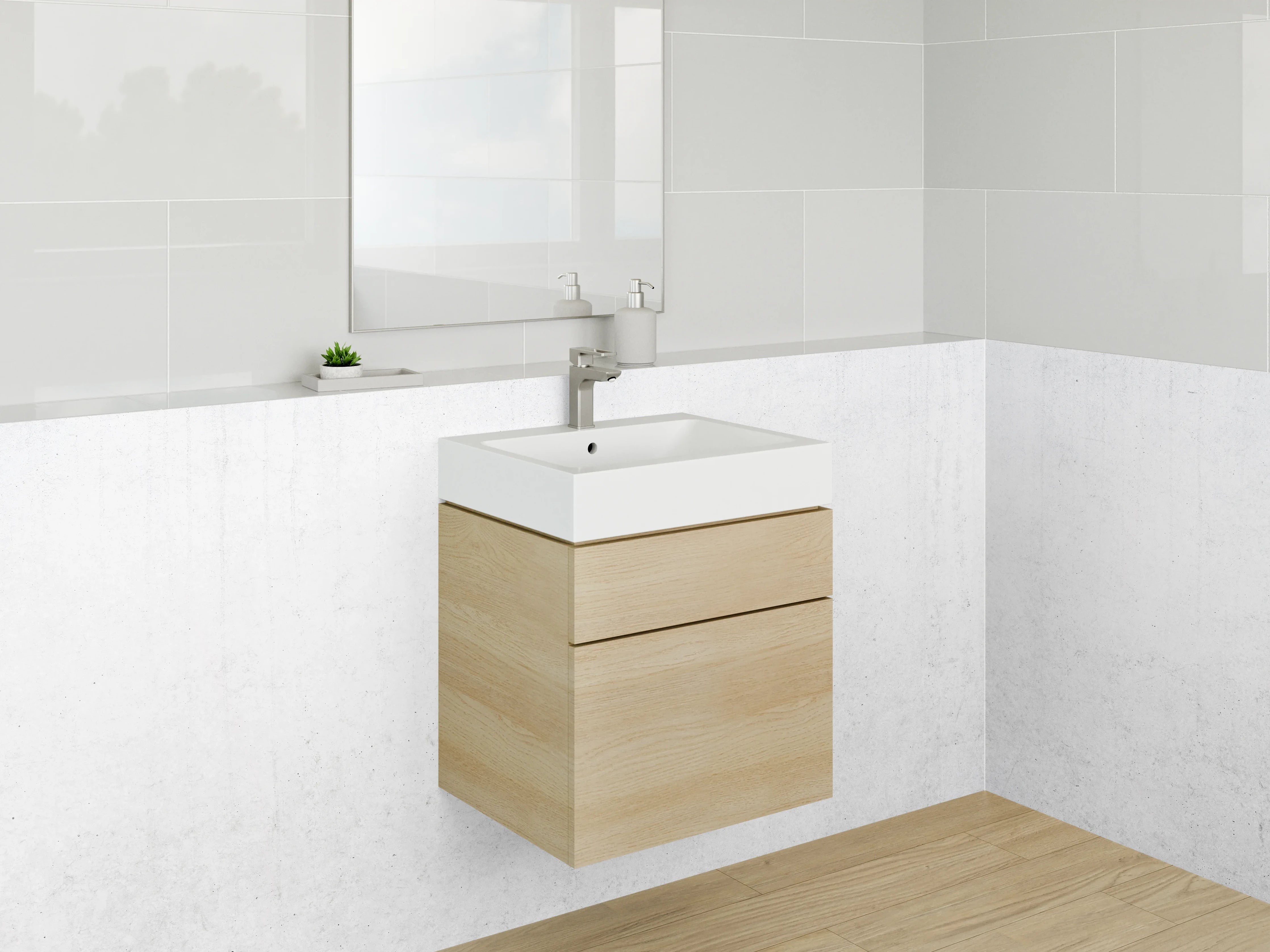 Waschbecken-Rückwand - Grauweißer Minimalismus in Betonoptik