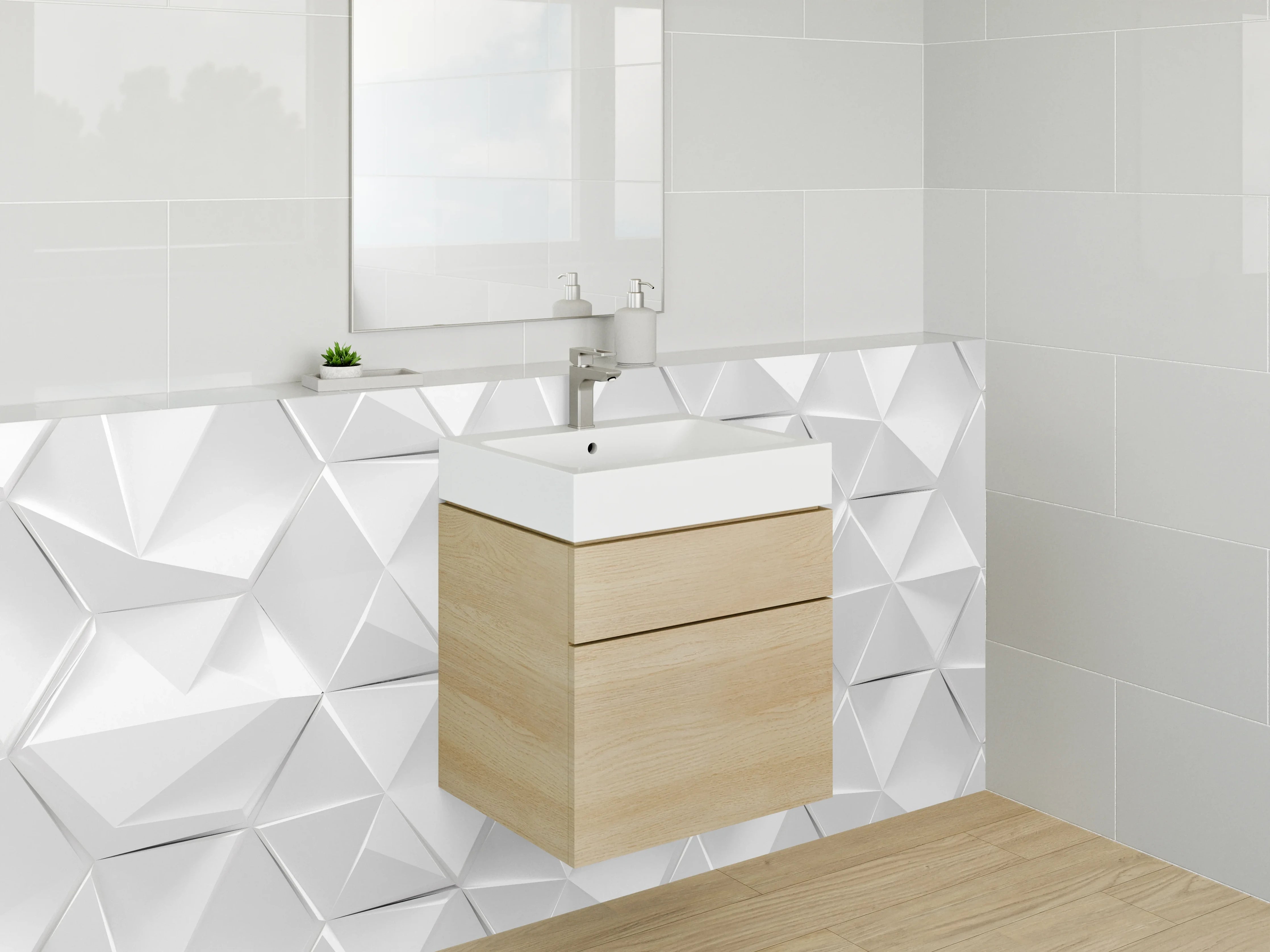 Waschbecken-Rückwand - Grauweißes 3D-Geometrie-Design