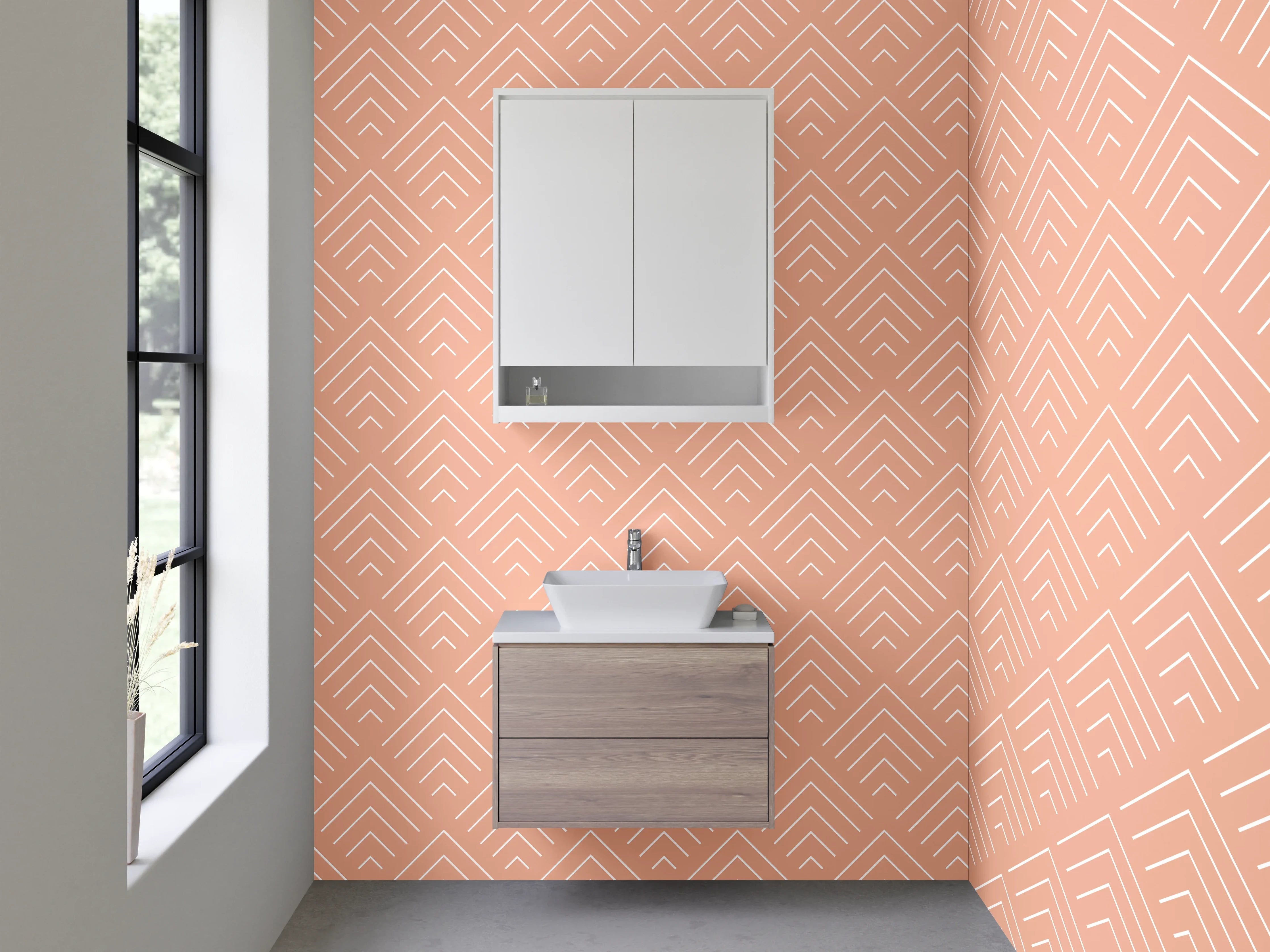 Waschbecken-Rückwand - Grauweißes Art Déco Geometriemuster