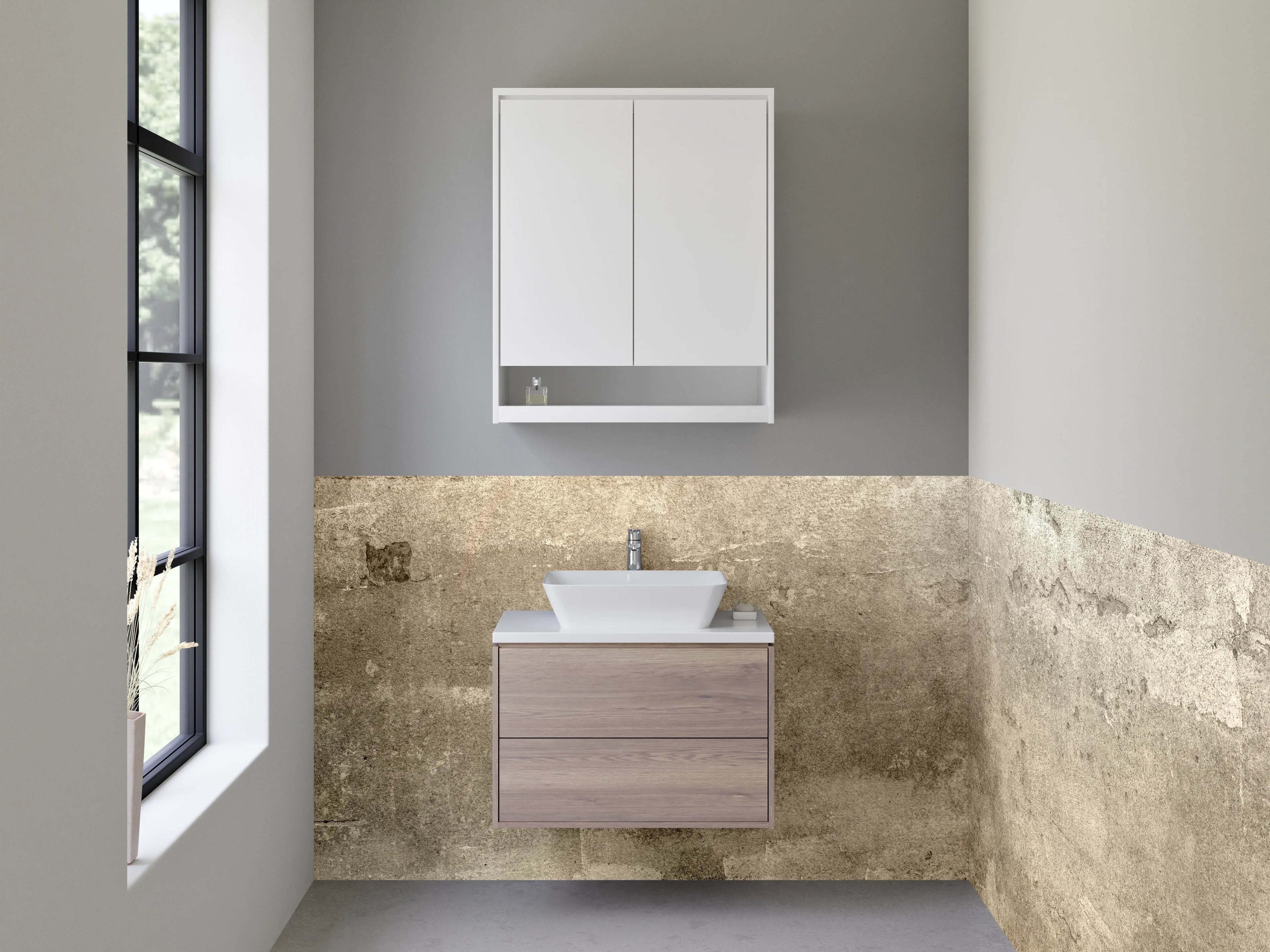 Waschbecken-Rückwand - Grauweißes Betonwand-Design Dekor