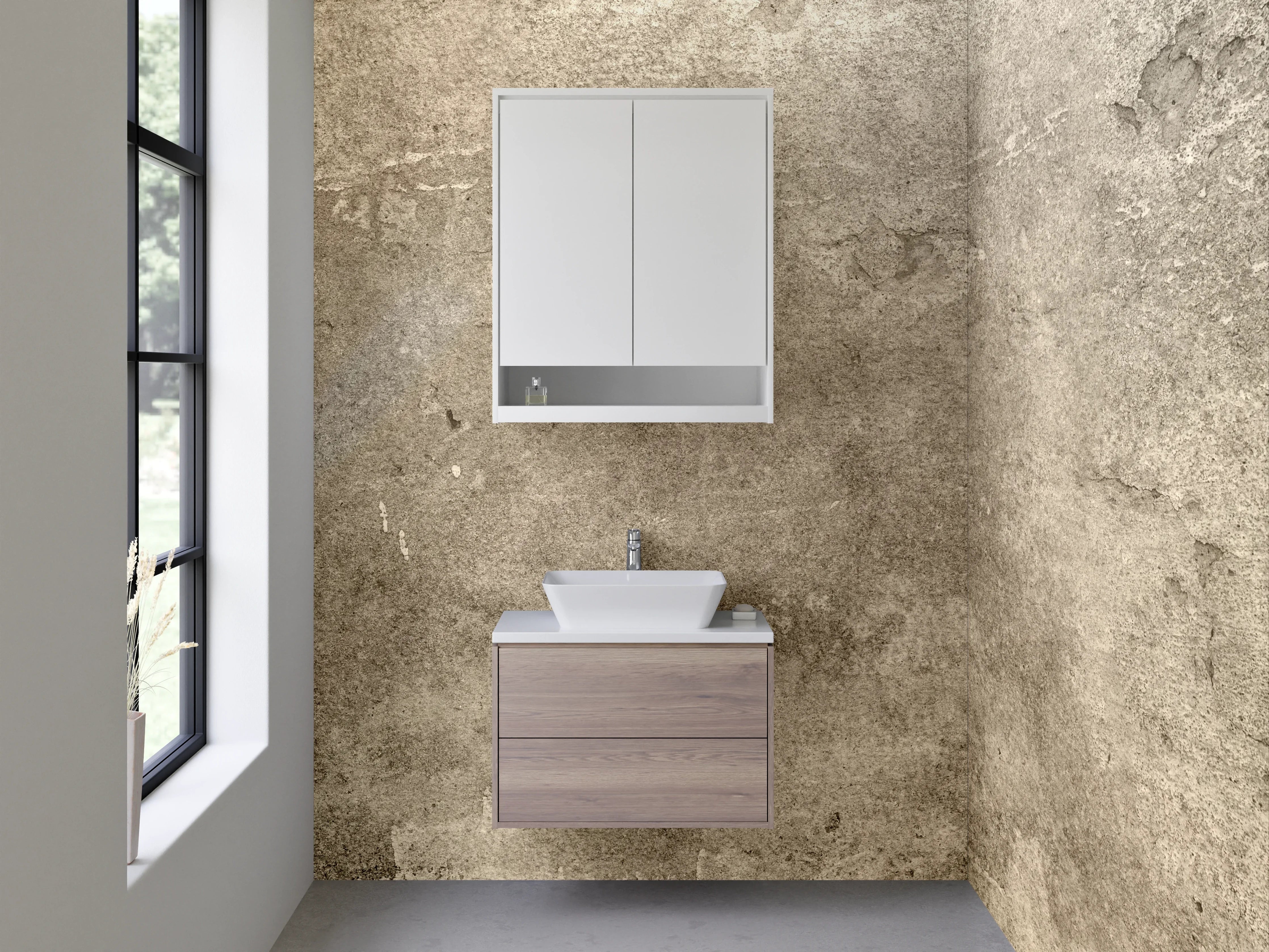 Waschbecken-Rückwand - Grauweißes Betonwand-Design Dekor