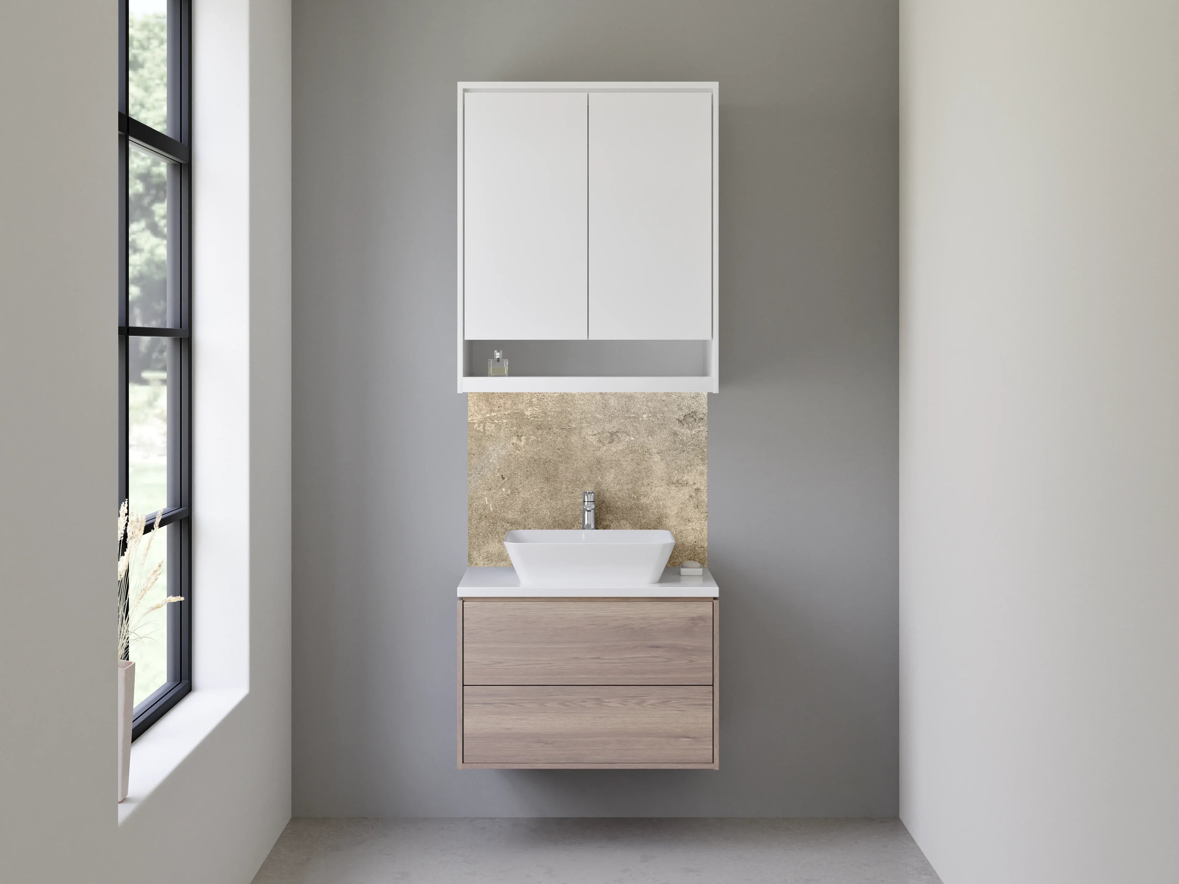 Waschbecken-Rückwand - Grauweißes Betonwand-Design Dekor