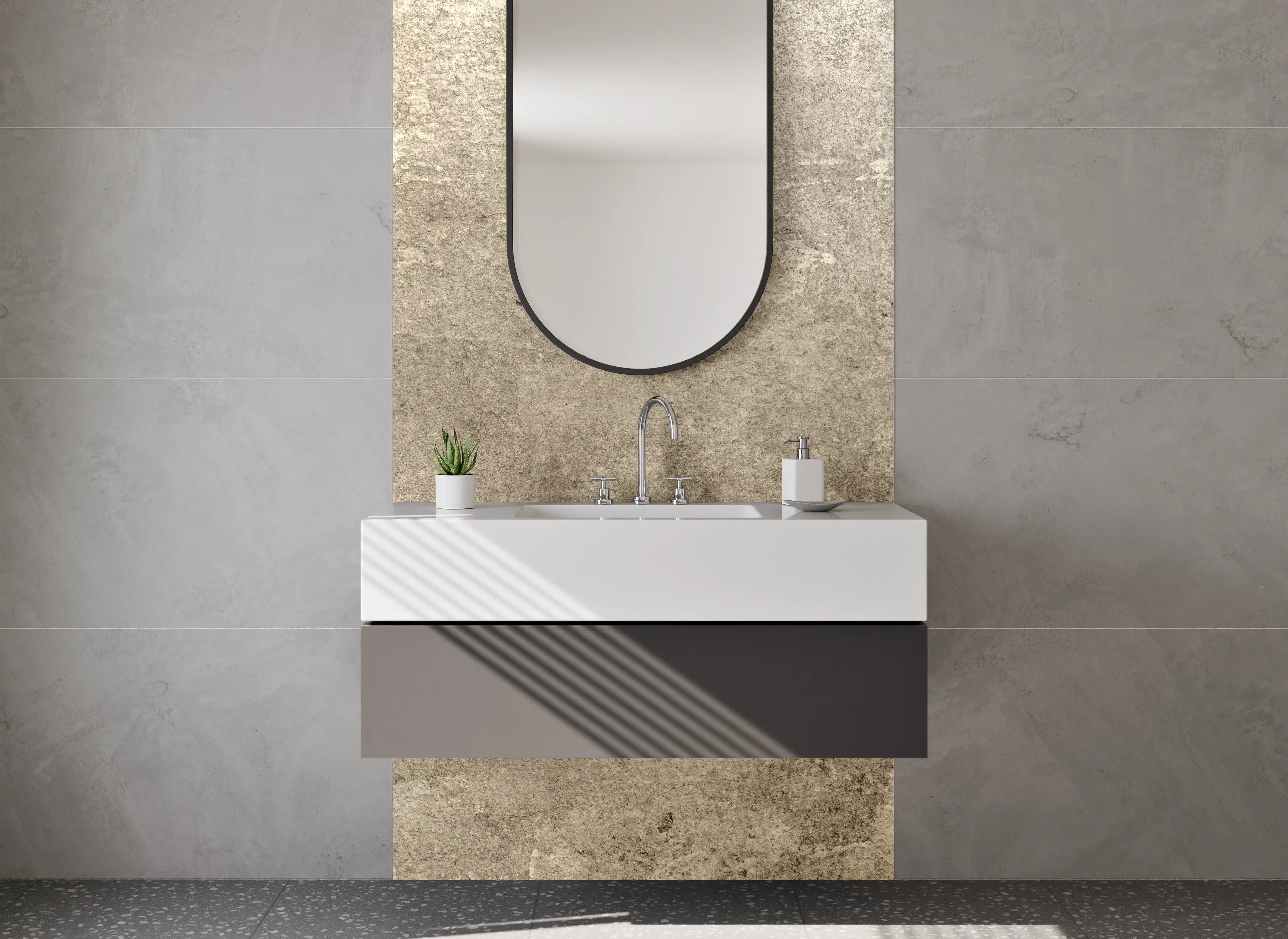 Waschbecken-Rückwand - Grauweißes Betonwand-Design Dekor