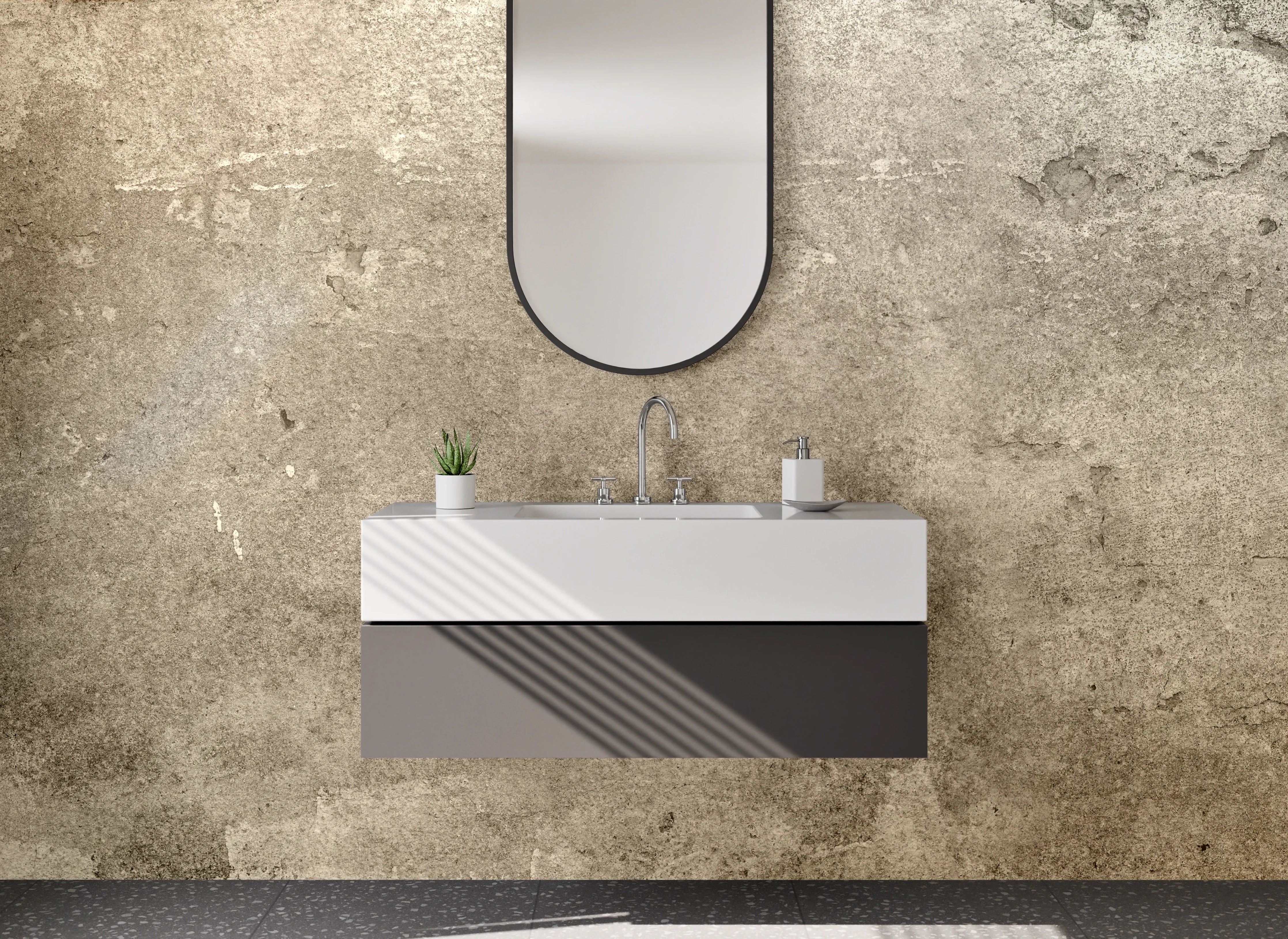 Waschbecken-Rückwand - Grauweißes Betonwand-Design Dekor