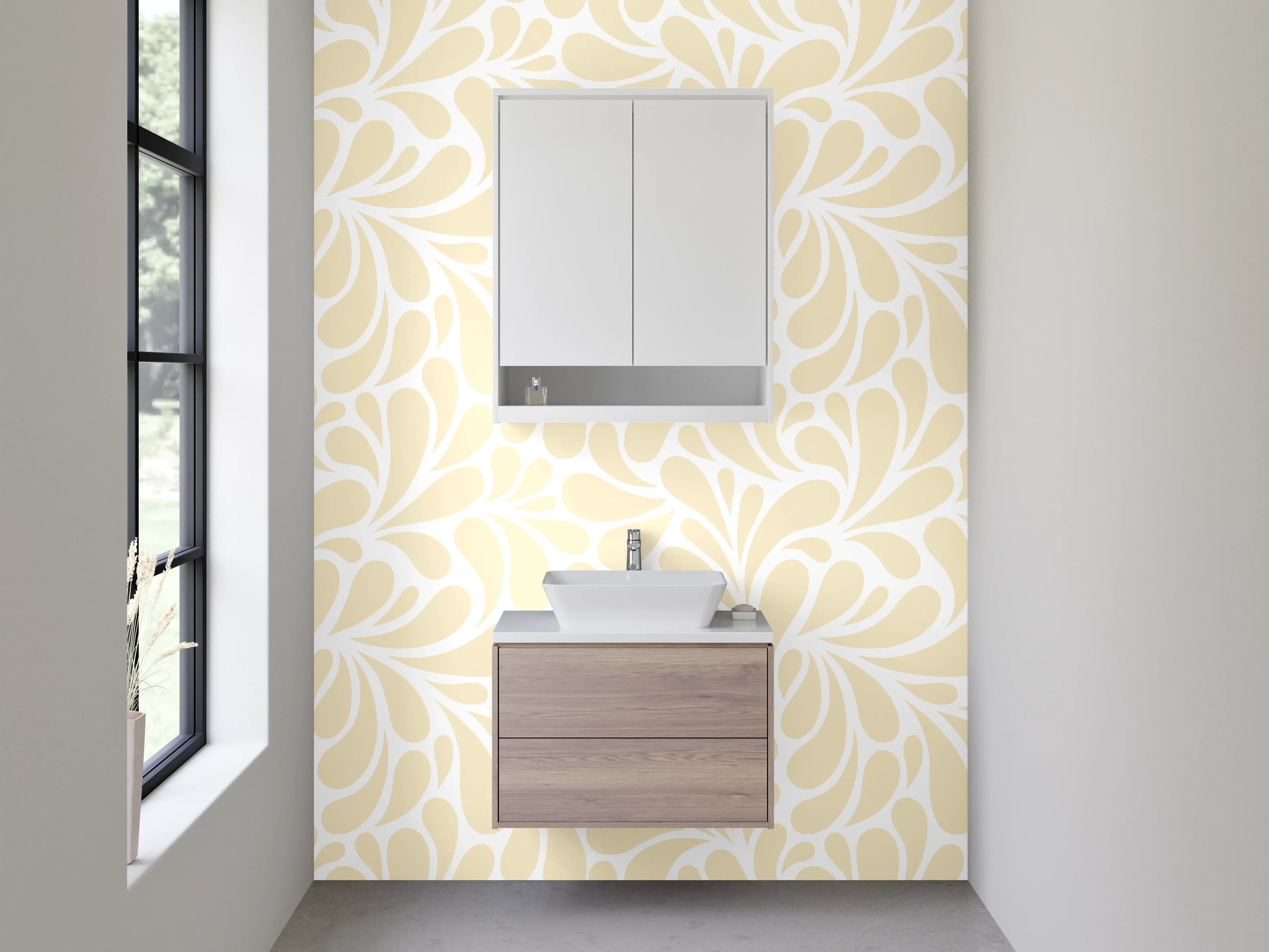 Waschbecken-Rückwand - Grauweißes Blütenornament Design