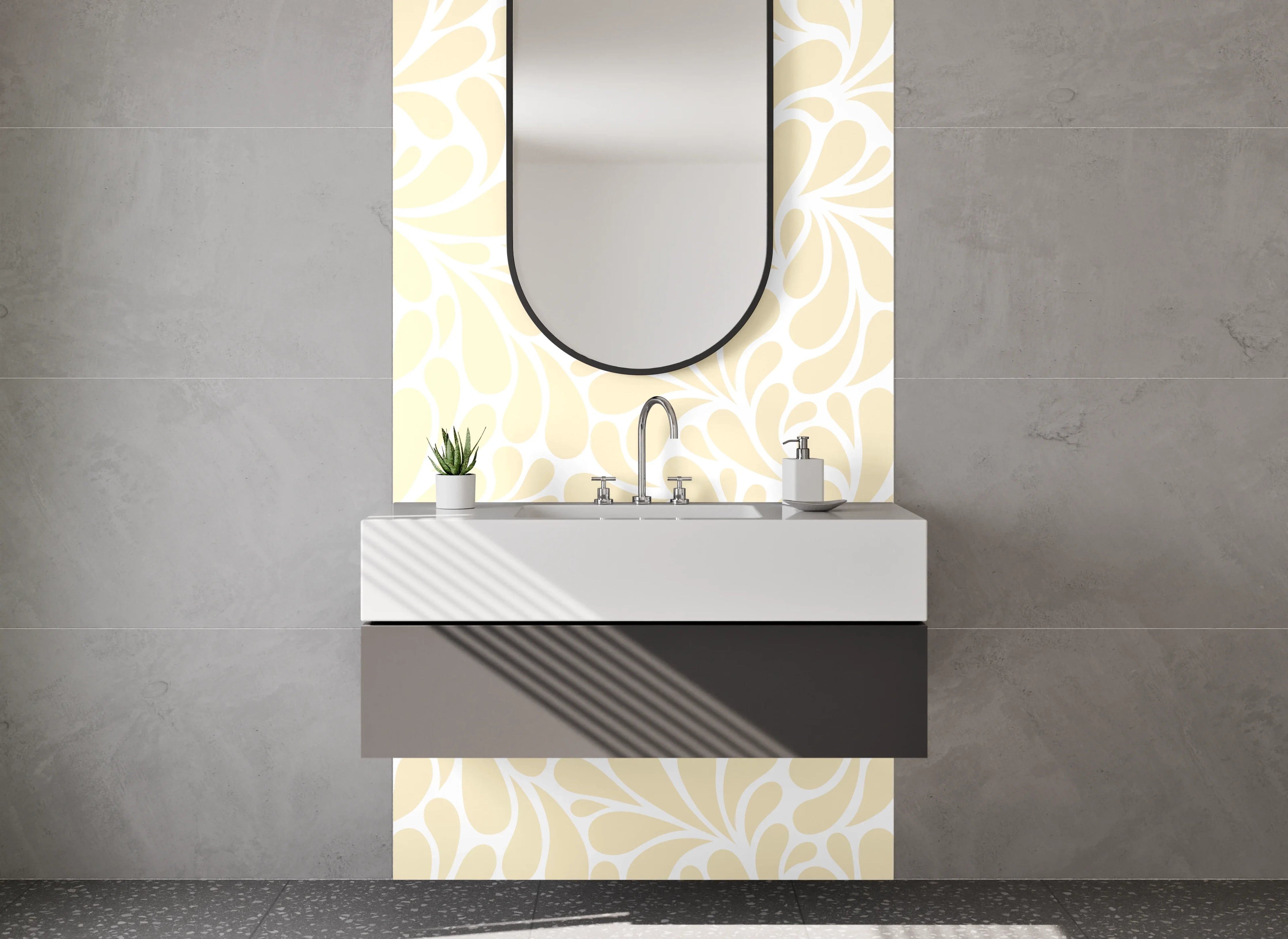 Waschbecken-Rückwand - Grauweißes Blütenornament Design