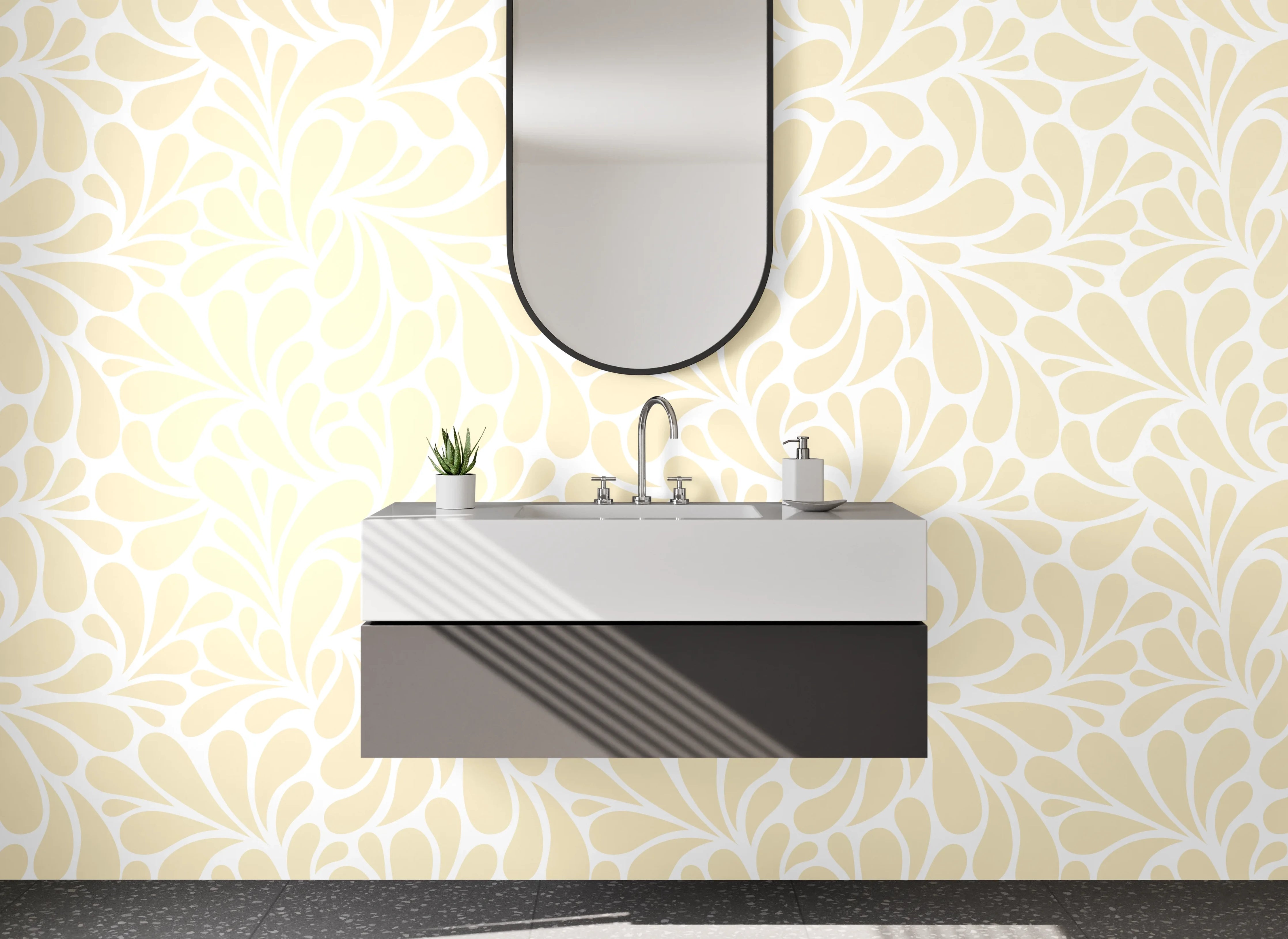 Waschbecken-Rückwand - Grauweißes Blütenornament Design