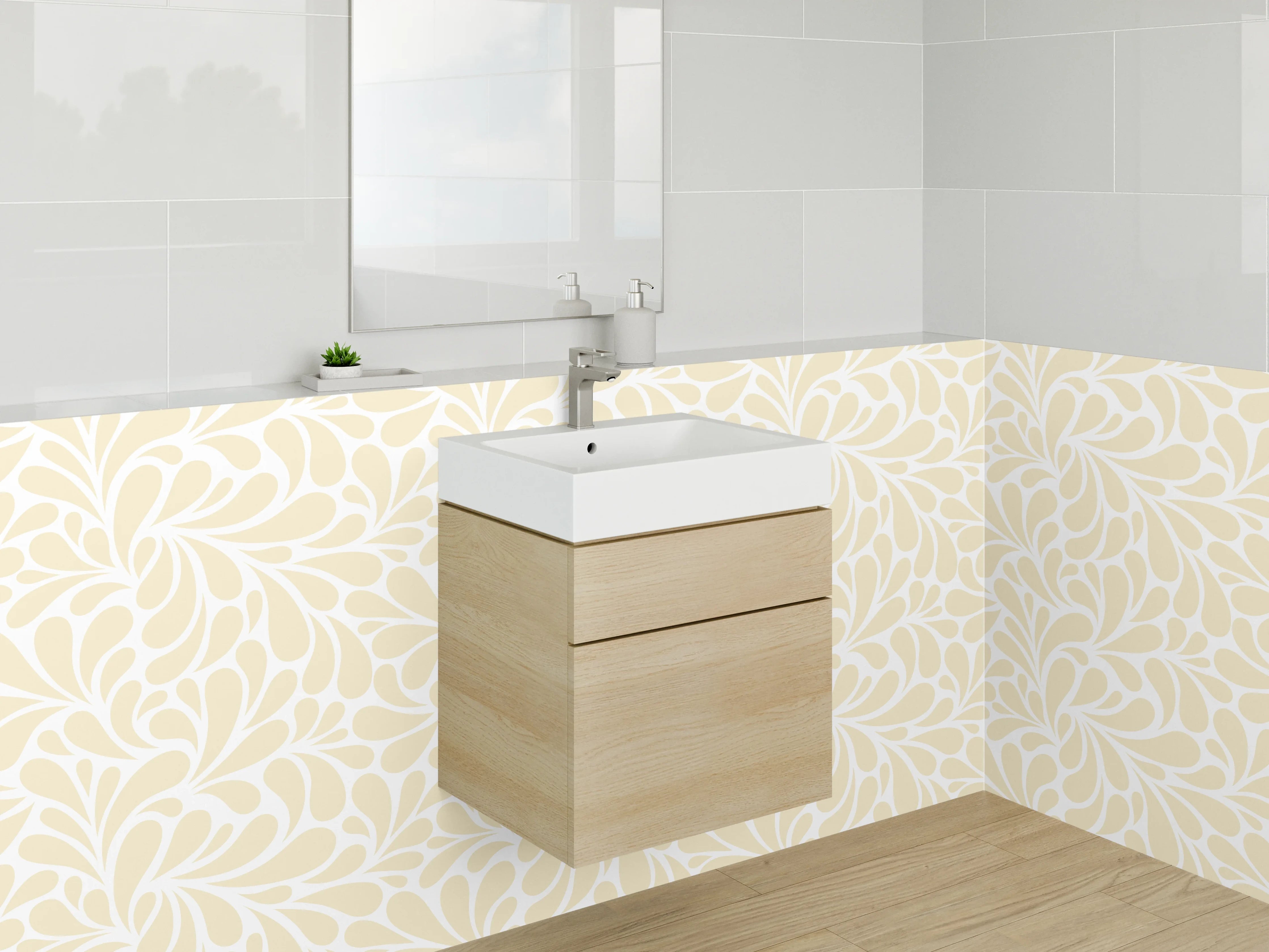 Waschbecken-Rückwand - Grauweißes Blütenornament Design