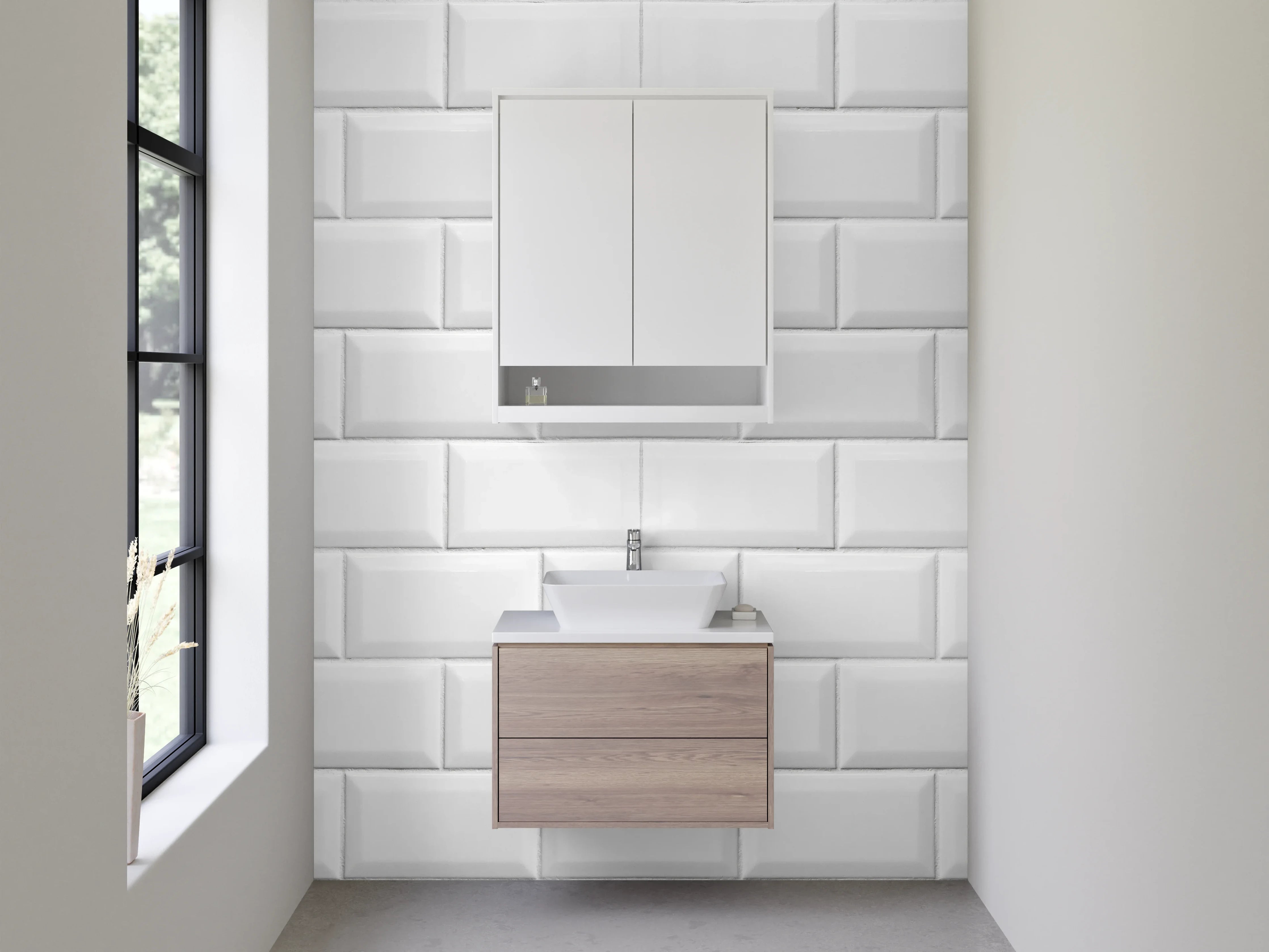 Waschbecken-Rückwand - Grauweißes Fliesenmuster modern minimal