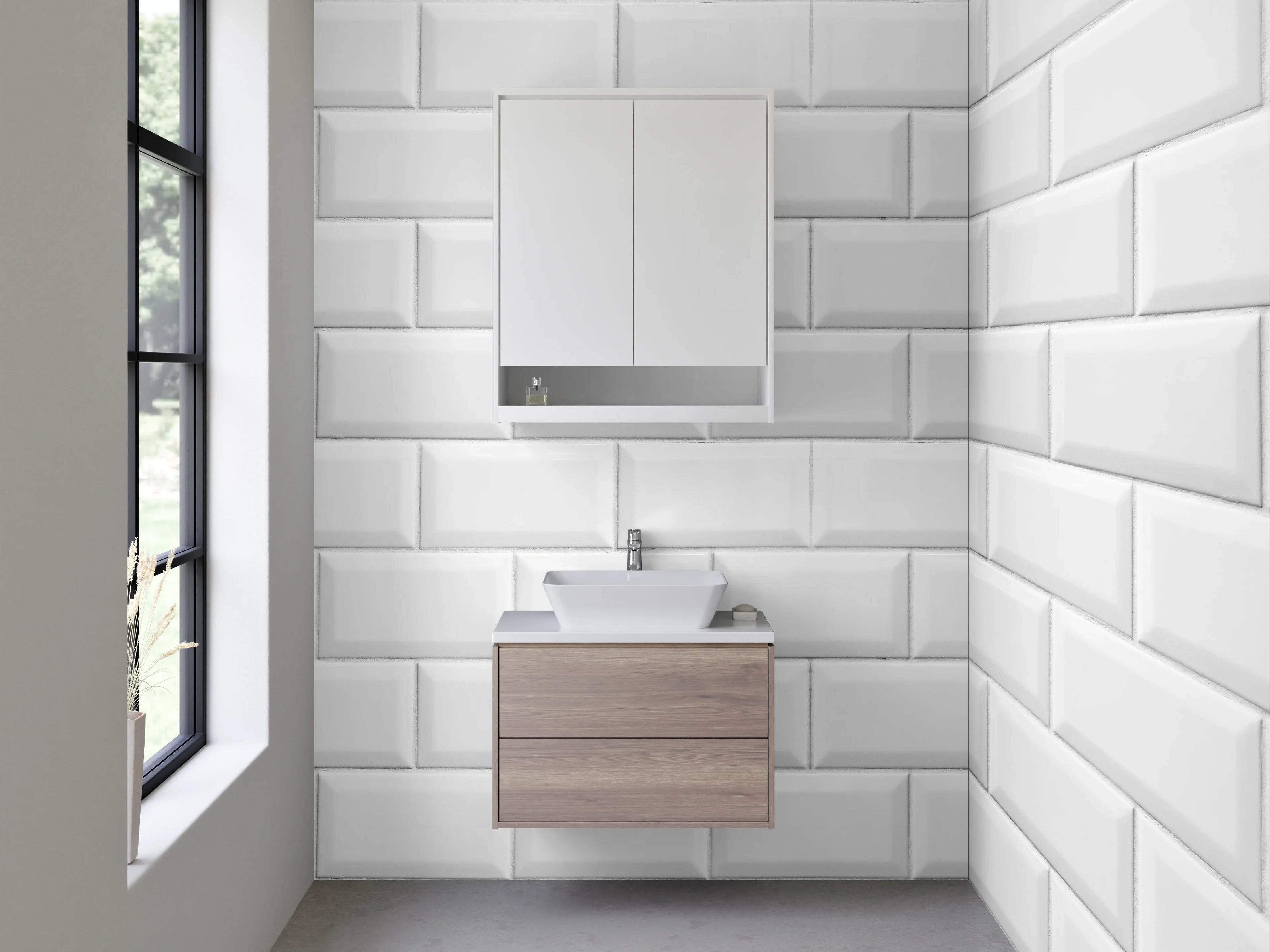 Waschbecken-Rückwand - Grauweißes Fliesenmuster modern minimal