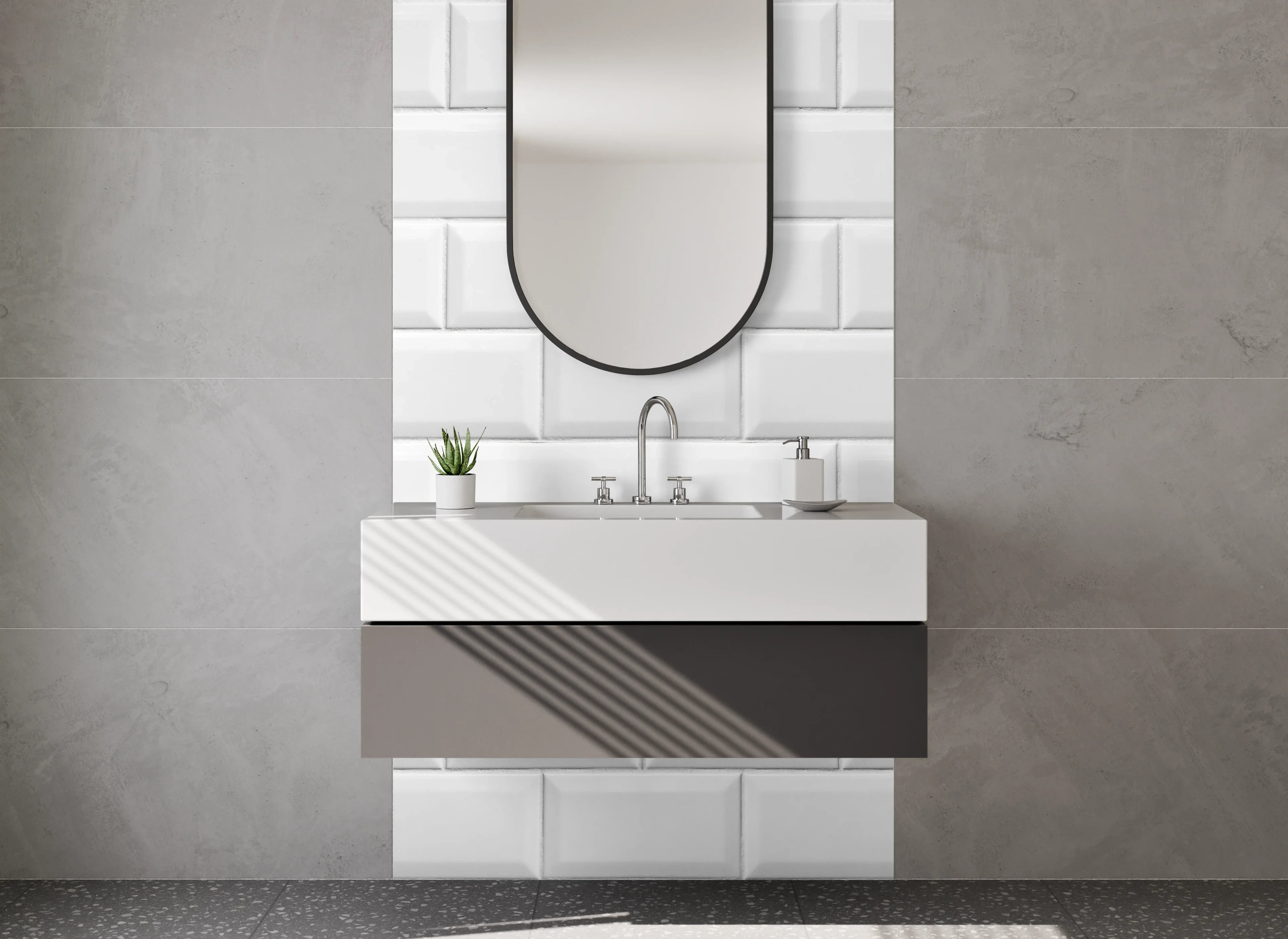 Waschbecken-Rückwand - Grauweißes Fliesenmuster modern minimal