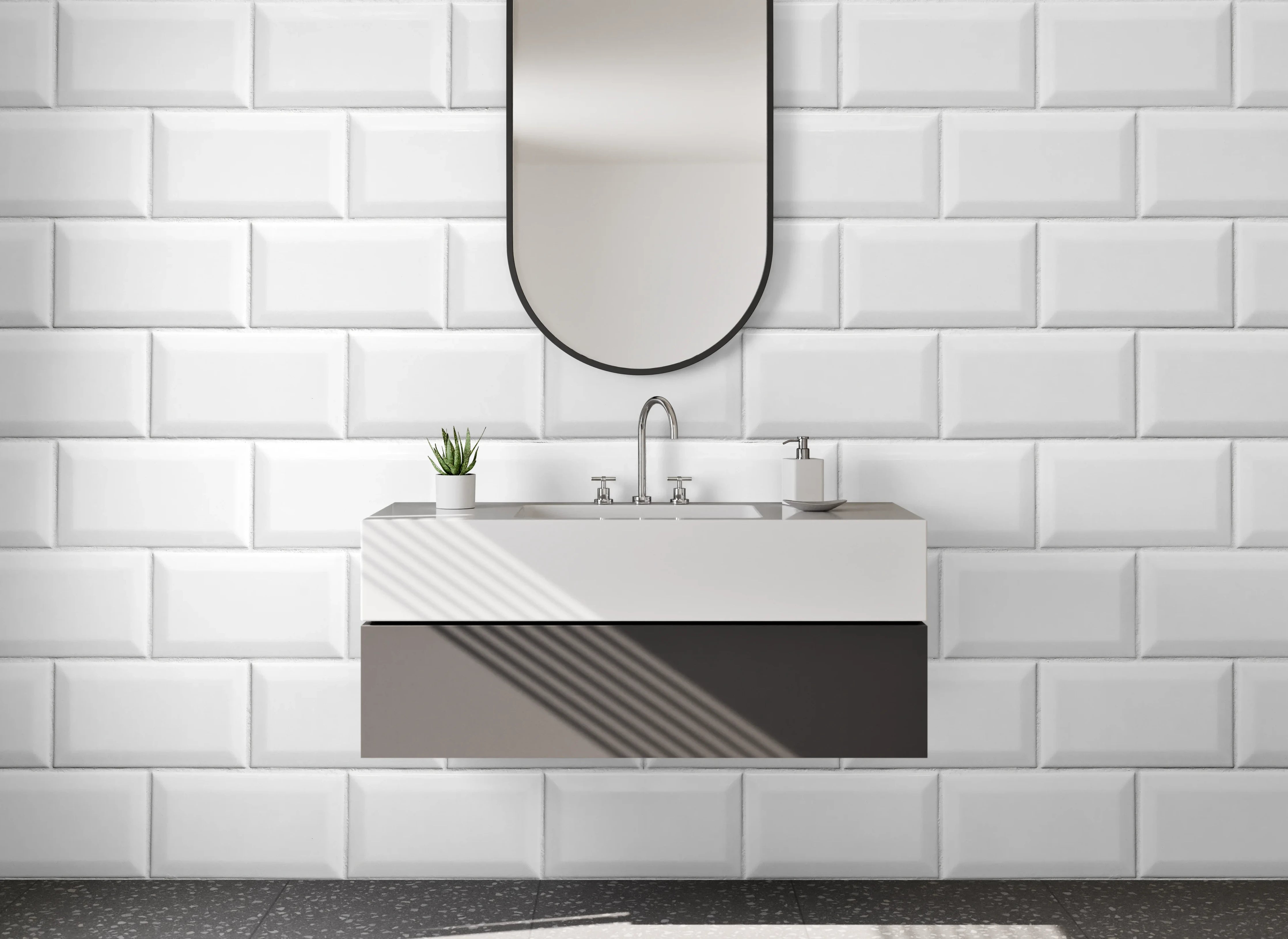 Waschbecken-Rückwand - Grauweißes Fliesenmuster modern minimal