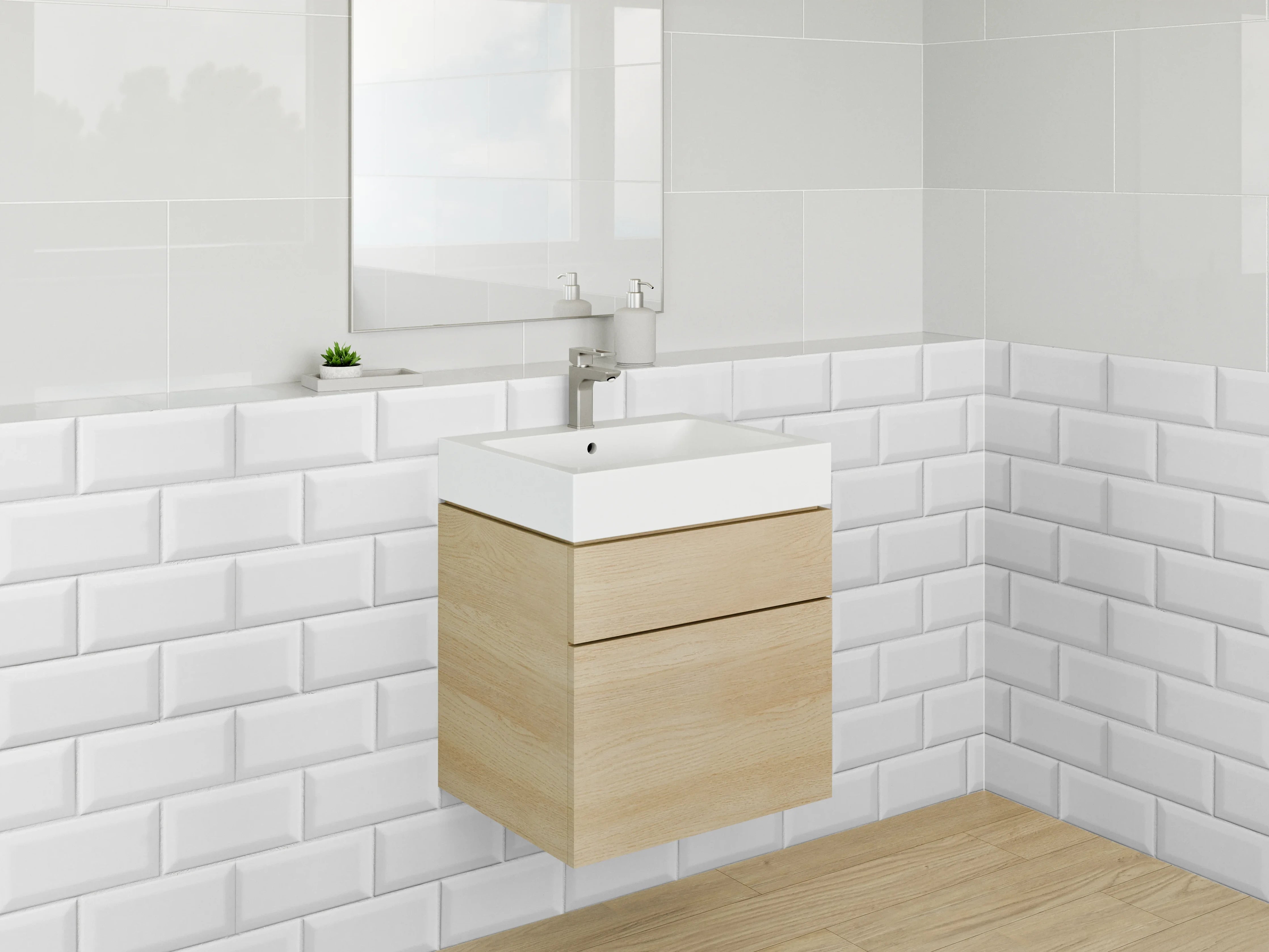 Waschbecken-Rückwand - Grauweißes Fliesenmuster modern minimal