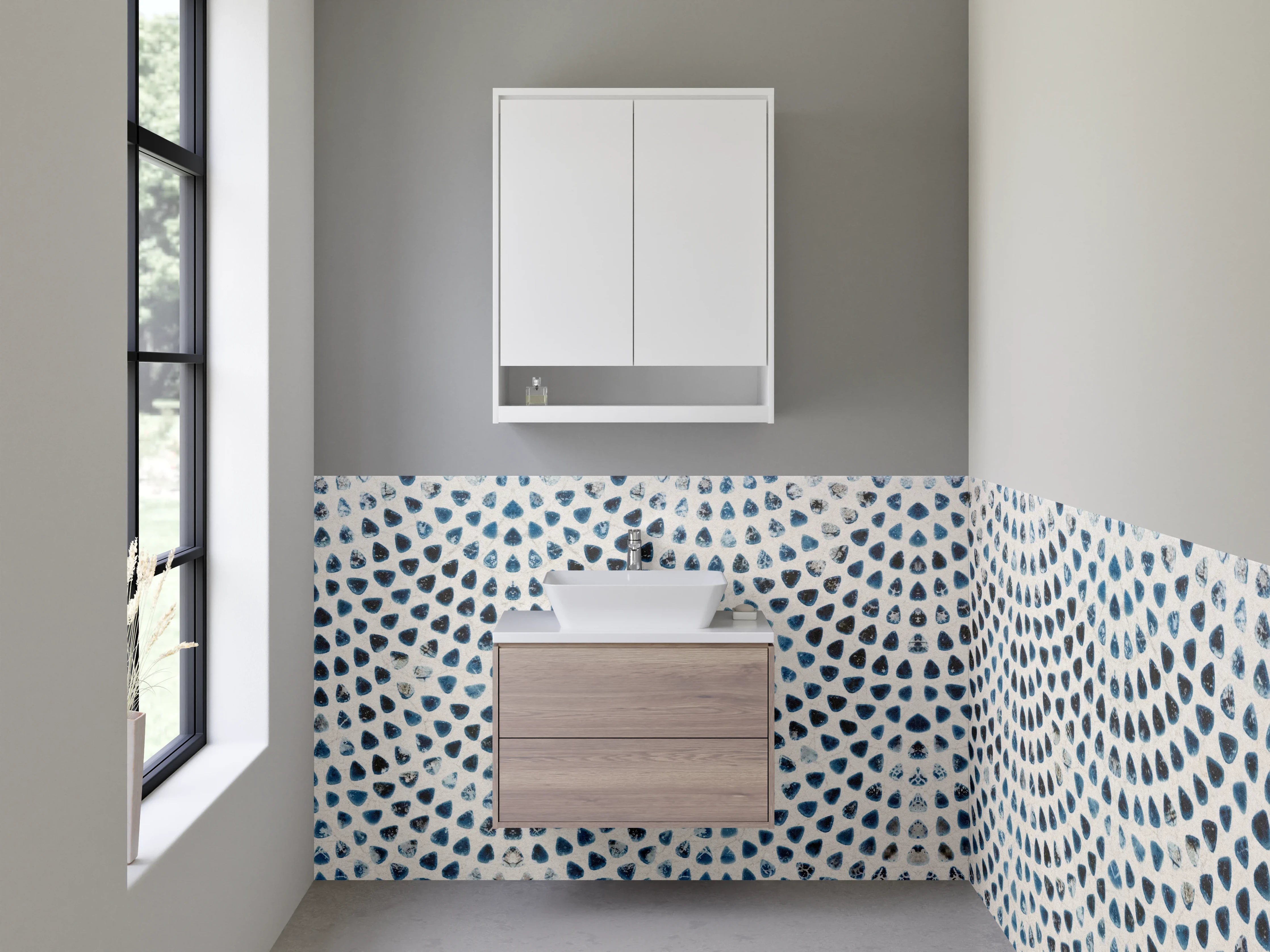Waschbecken-Rückwand - Grauweißes Mosaikfliesen-Dekor