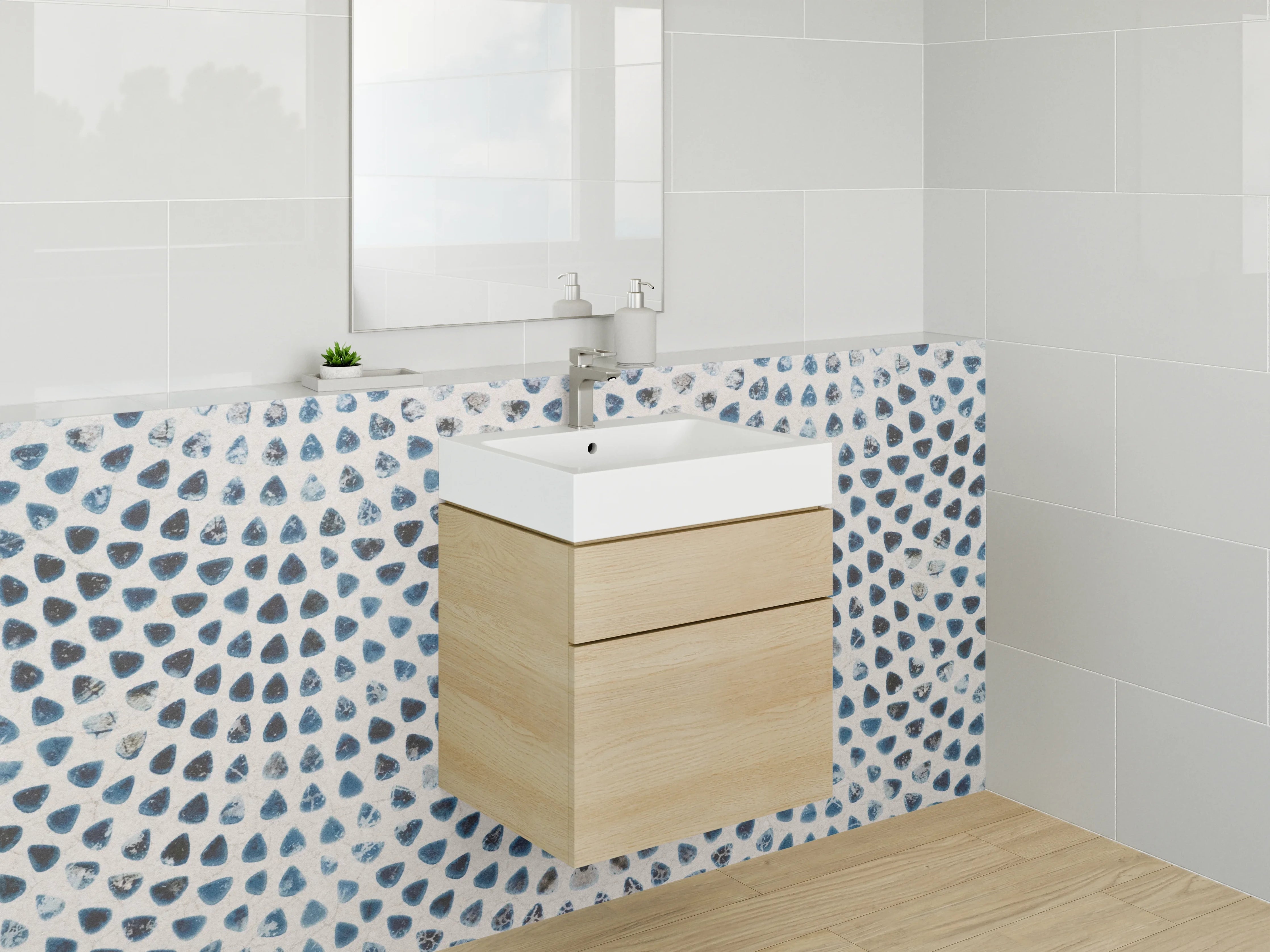 Waschbecken-Rückwand - Grauweißes Mosaikfliesen-Dekor