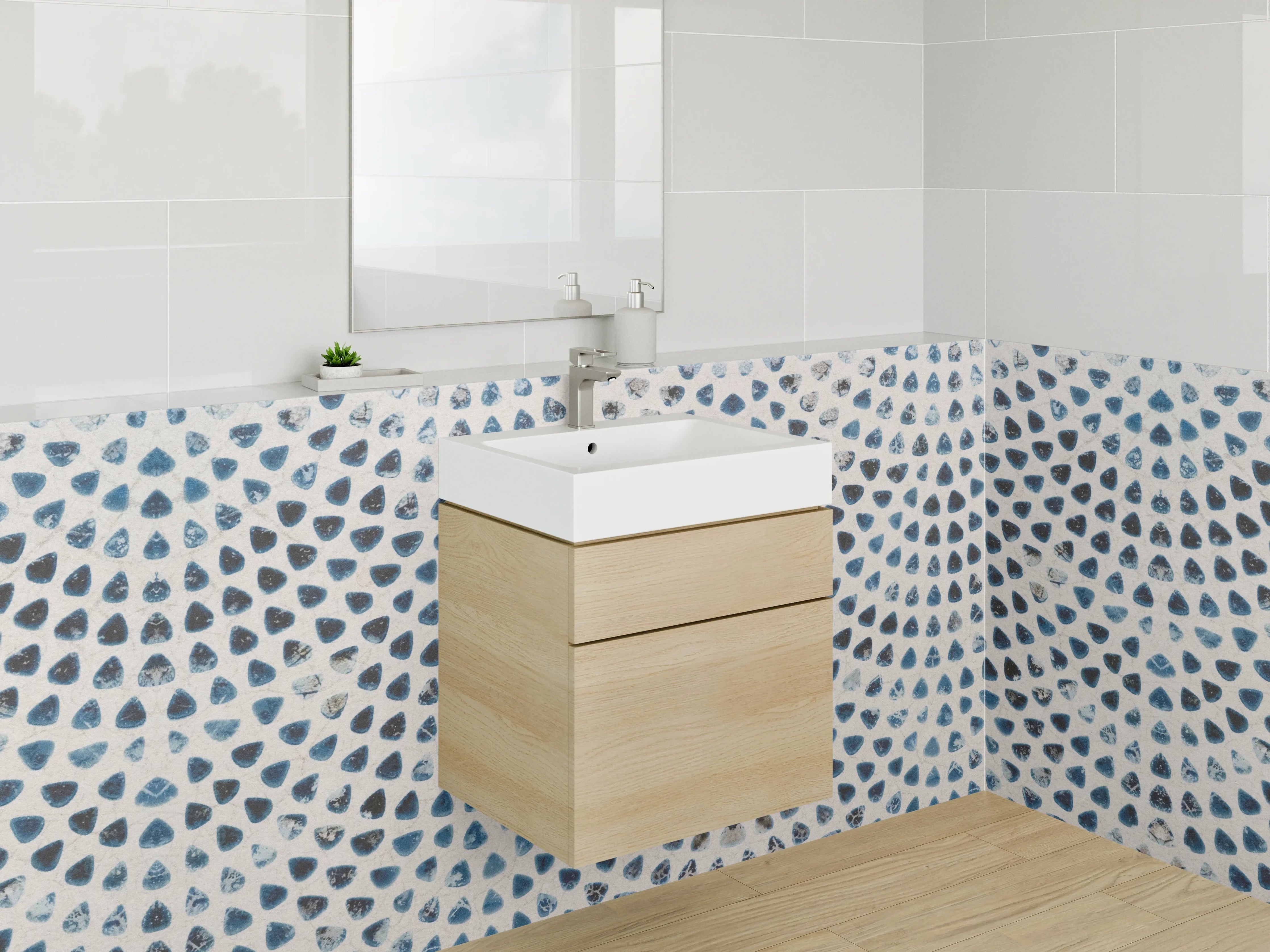 Waschbecken-Rückwand - Grauweißes Mosaikfliesen-Dekor