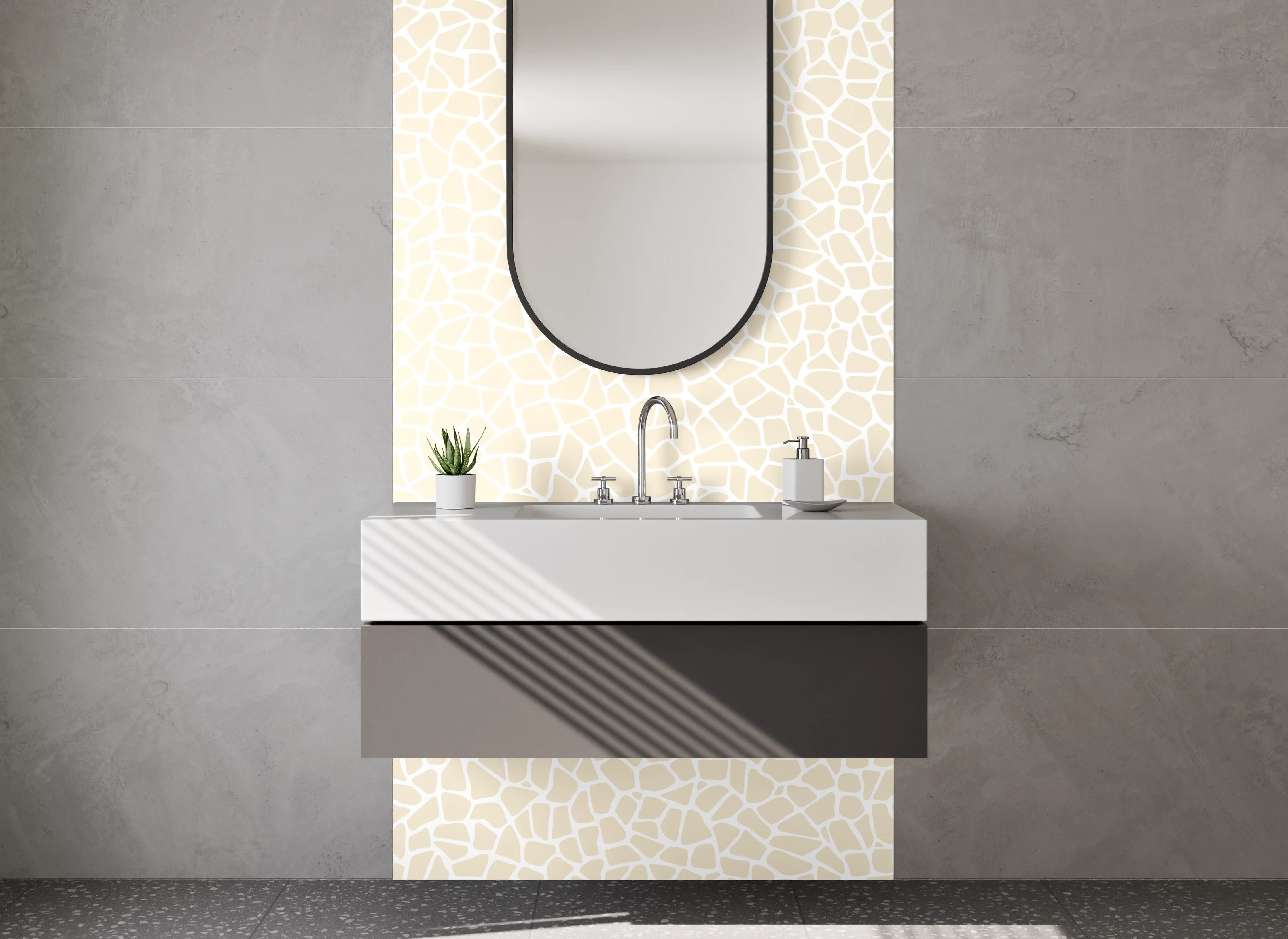 Waschbecken-Rückwand - Grauweißes Mosaikfliesen Design