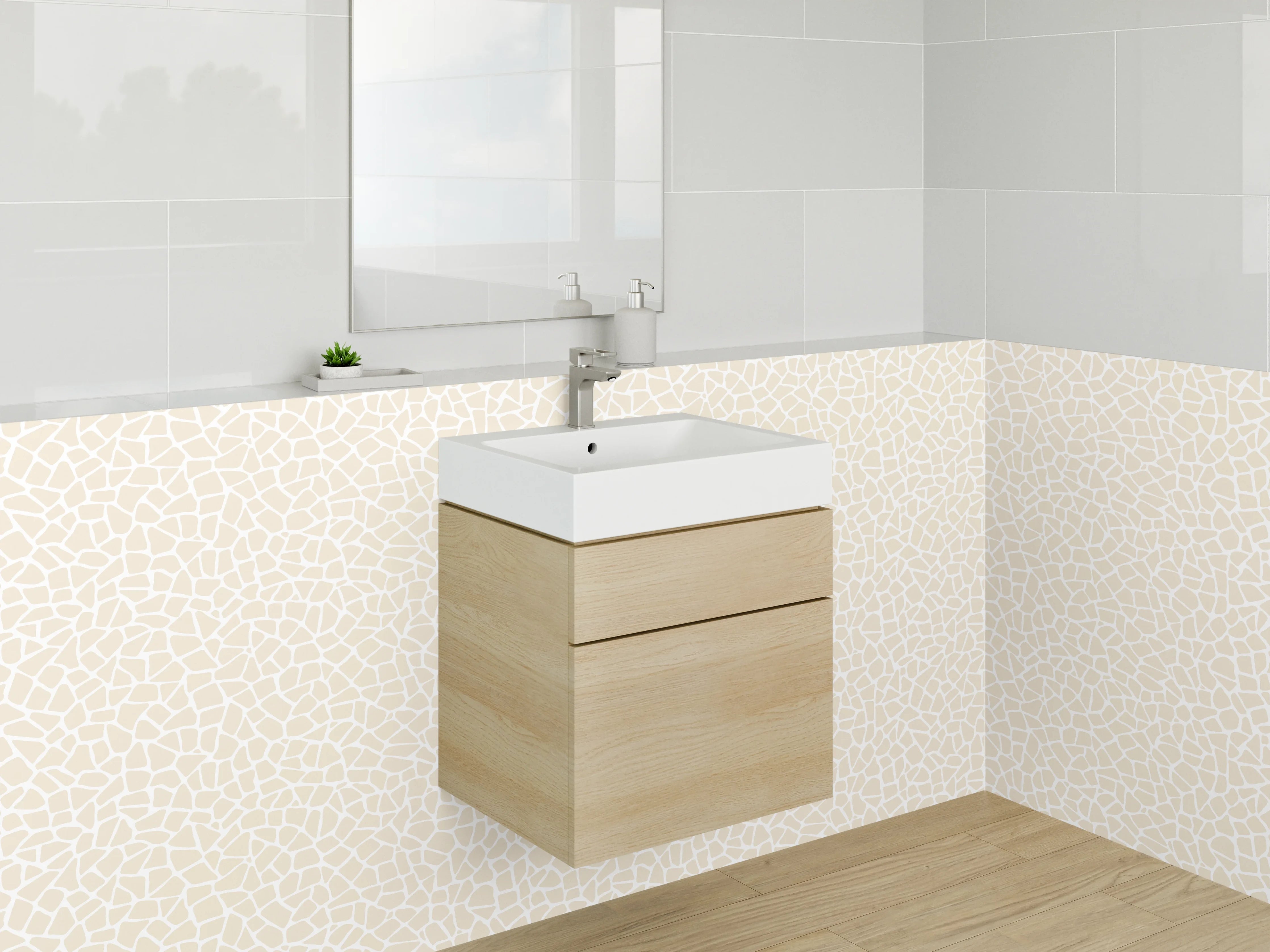 Waschbecken-Rückwand - Grauweißes Mosaikfliesen Design