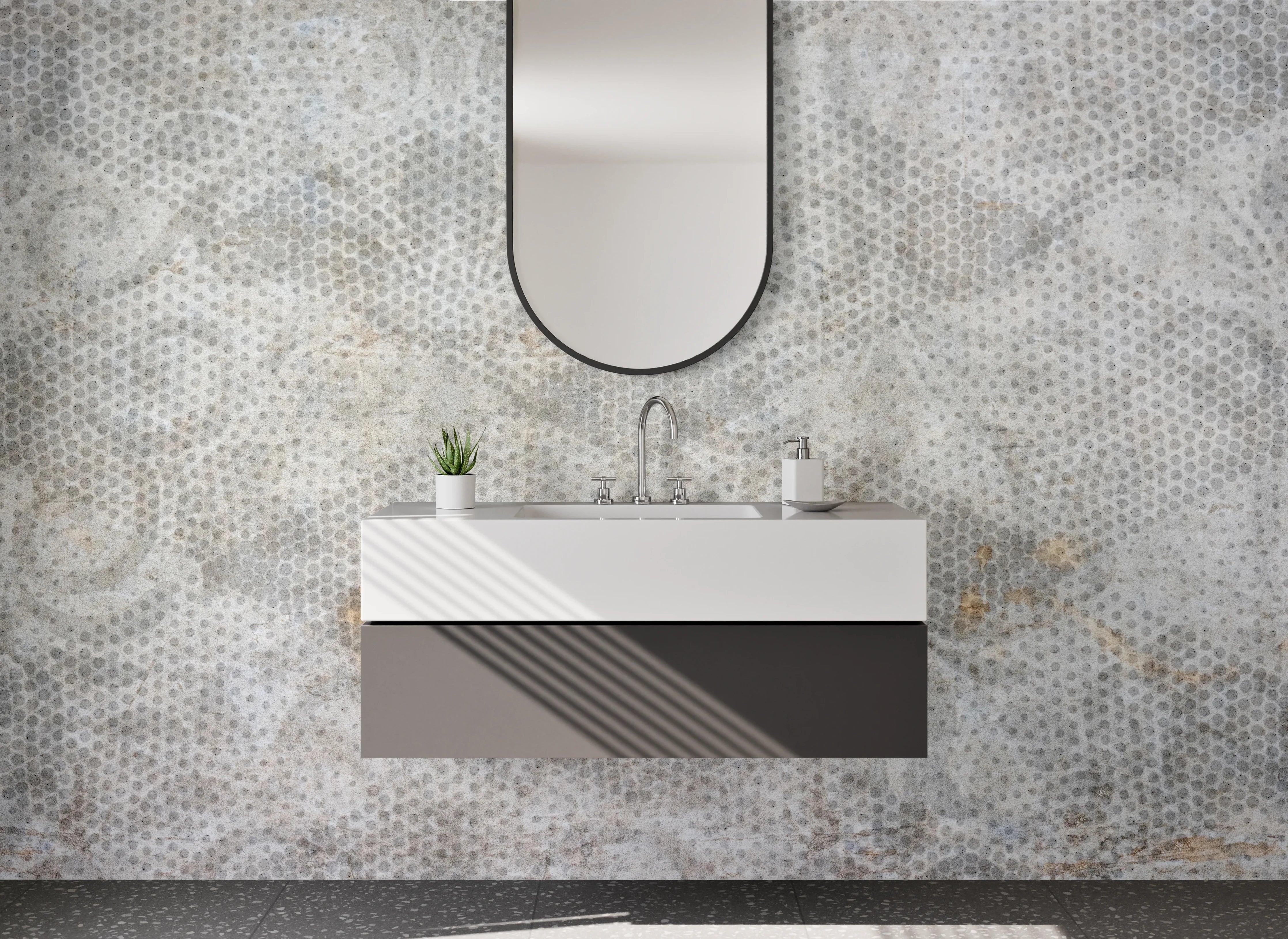 Waschbecken-Rückwand - Grauweißes Ornamentdesign mit Schattierung