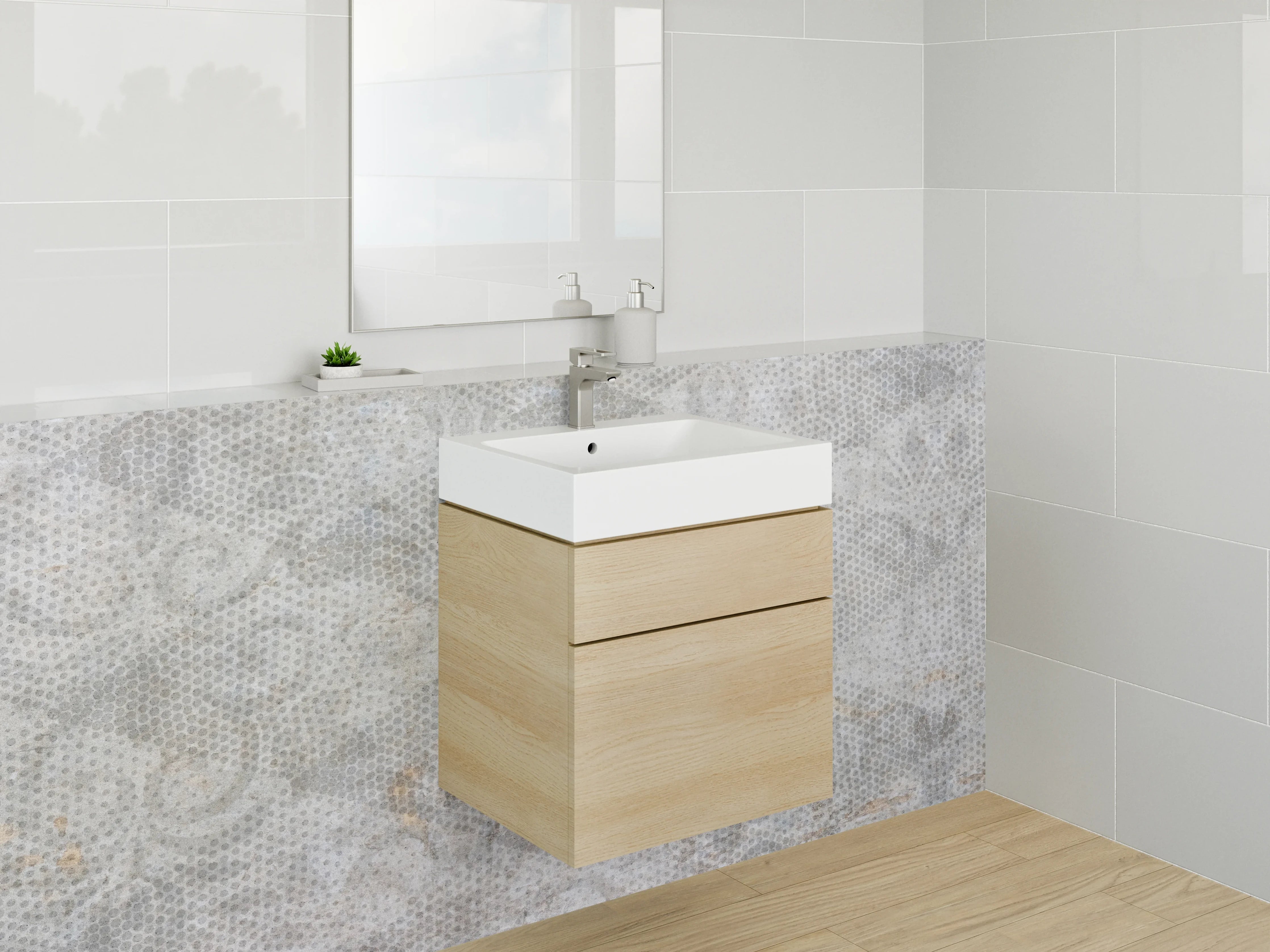 Waschbecken-Rückwand - Grauweißes Ornamentdesign mit Schattierung