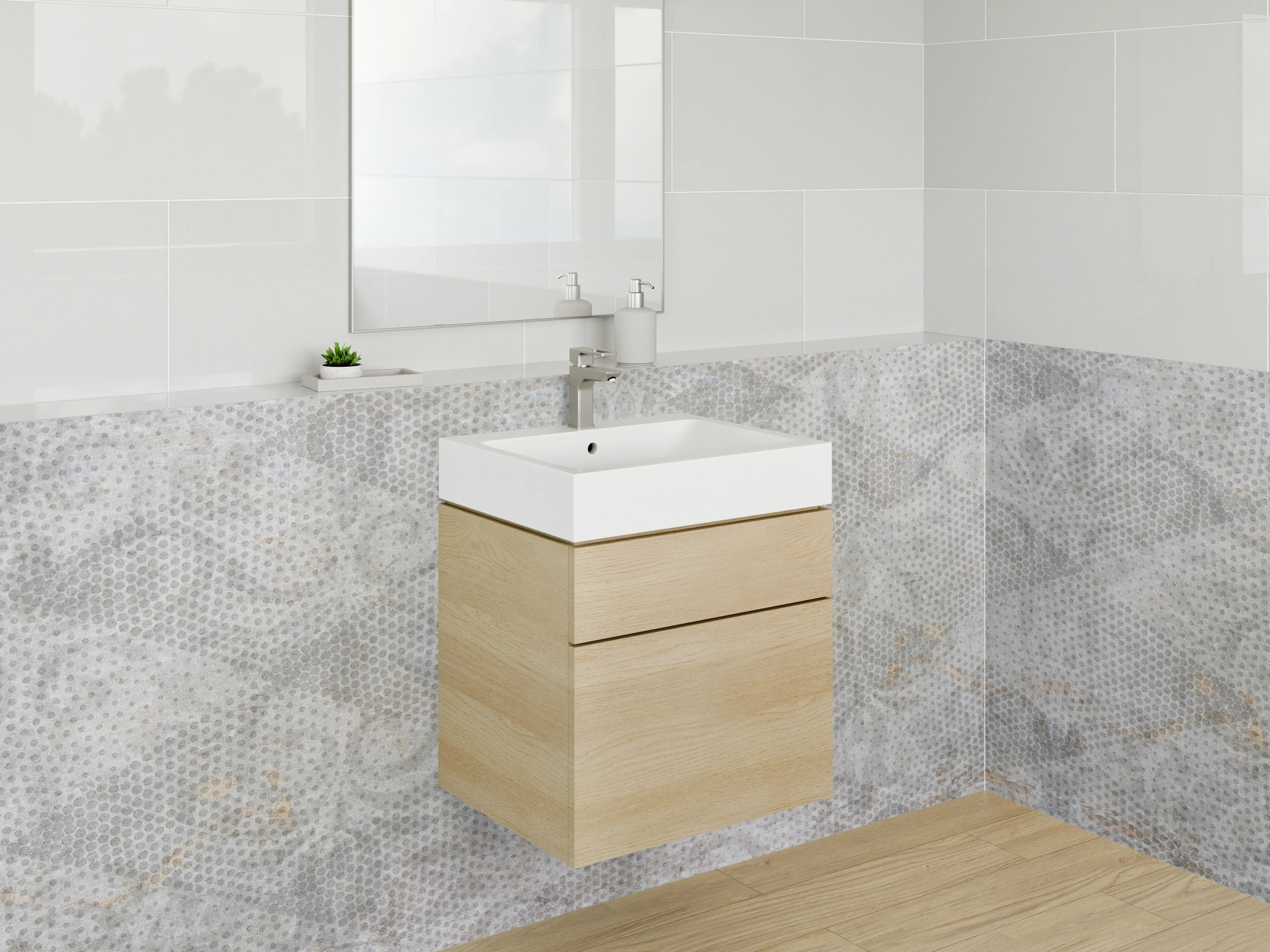 Waschbecken-Rückwand - Grauweißes Ornamentdesign mit Schattierung